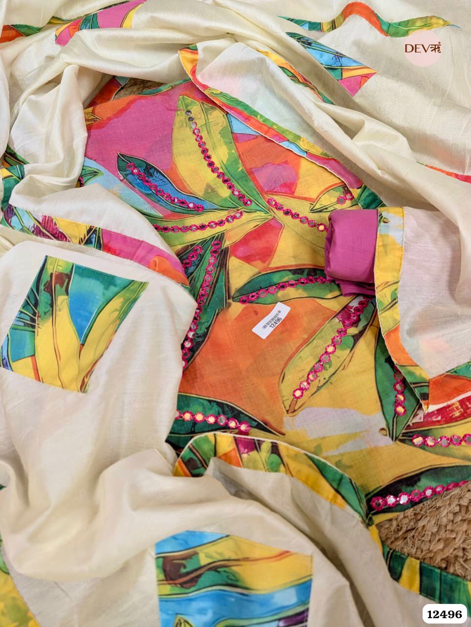 Multicolor Cotton Printed Unstitched 3-Piece Suit (Devri – D.No.12496)