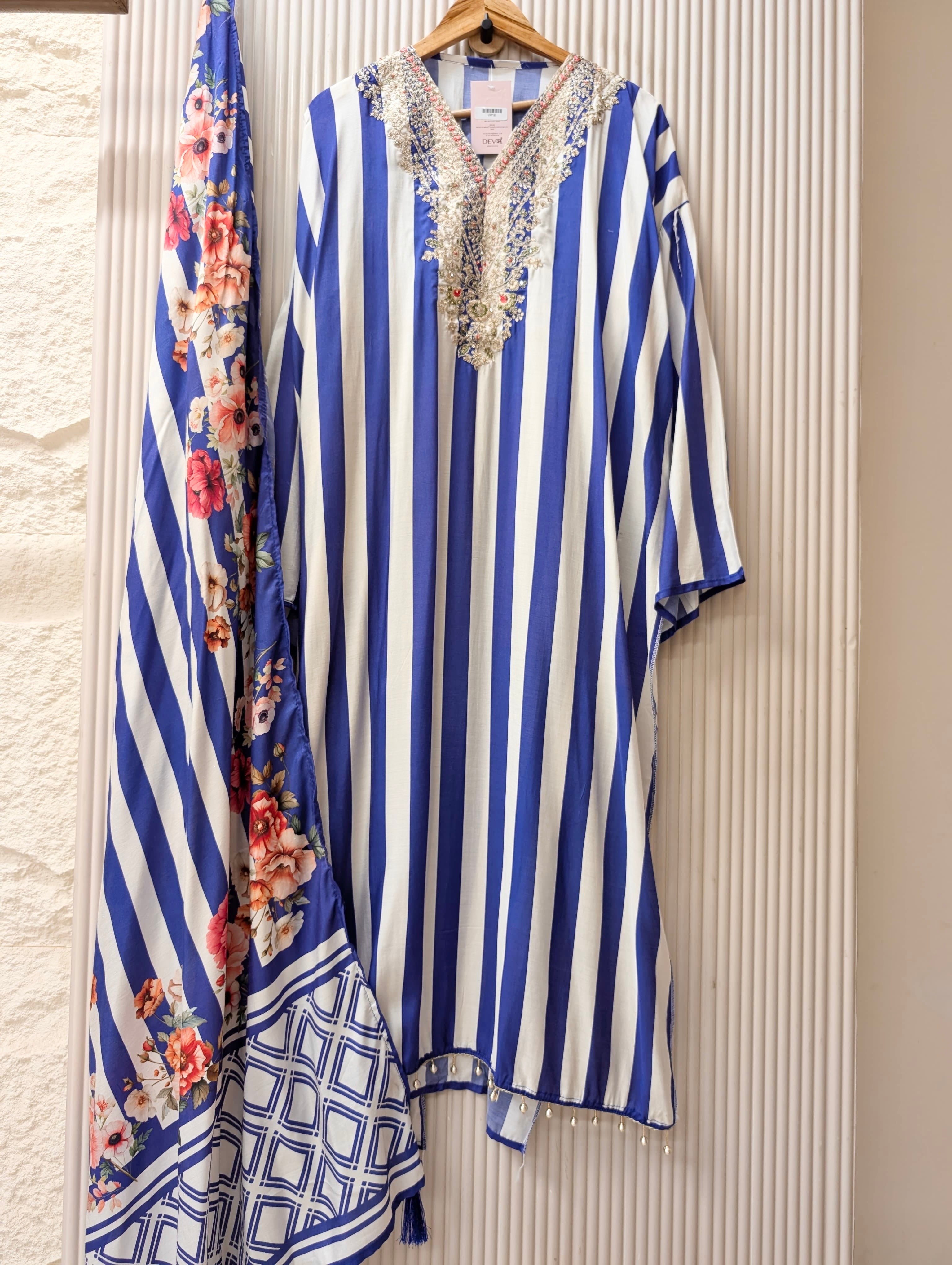 Blue Organza Silk Printed Unstitched 3-Piece Suit (Devri – D.No 13716)
