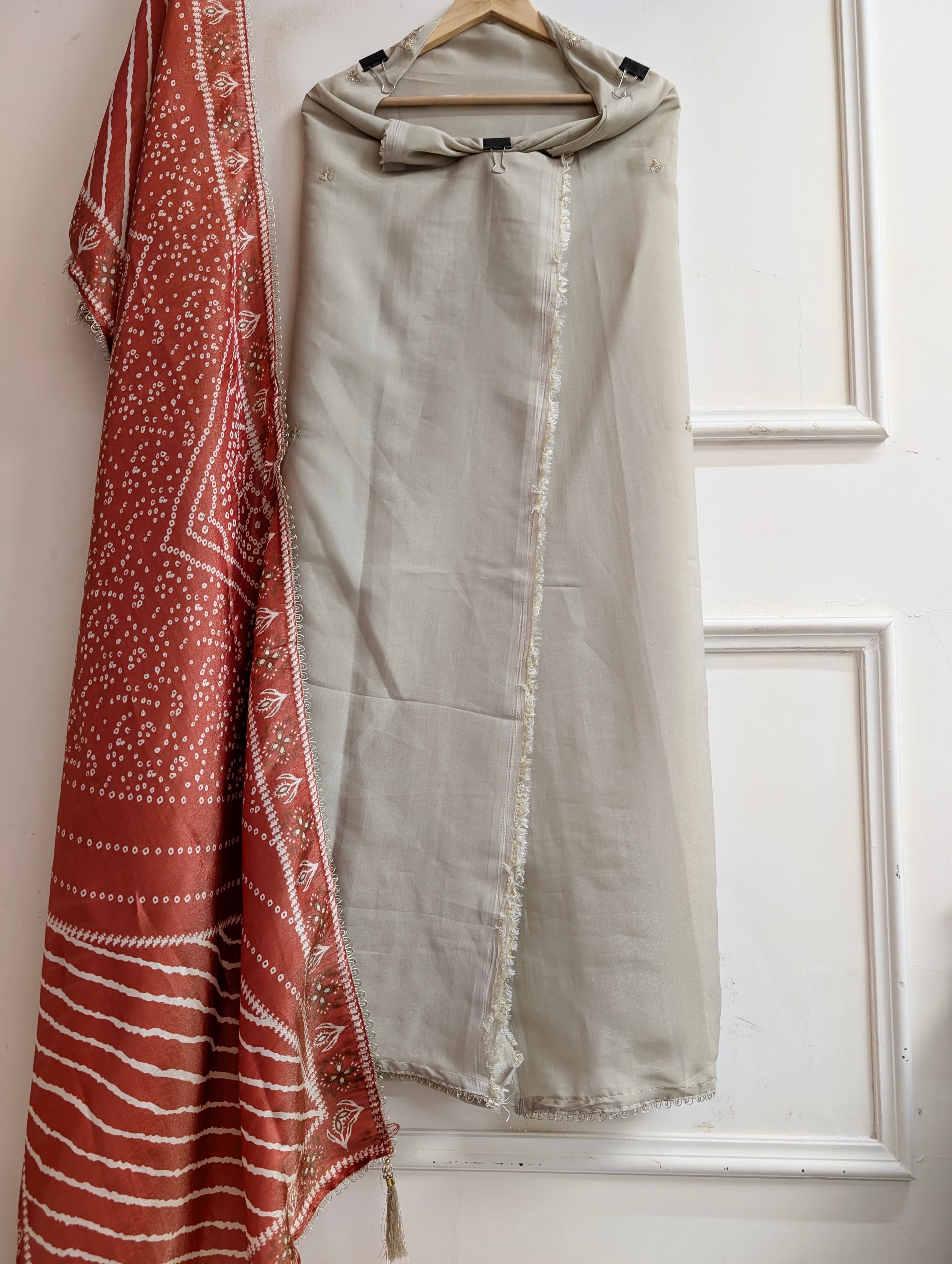 Beige Tissue Silk Embroidered Unstitched 3-Piece Suit (Devri – D.No 13738)
