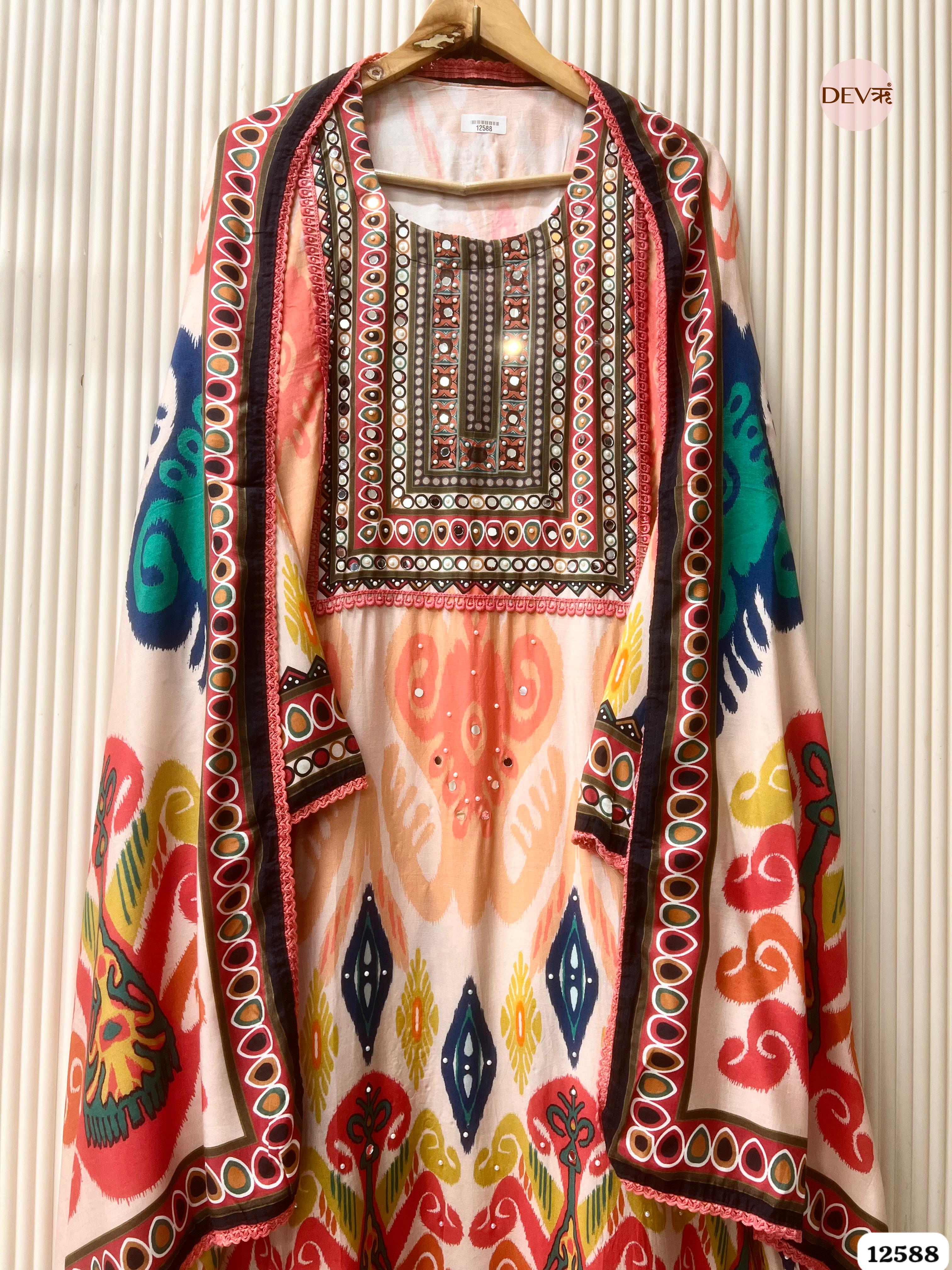 Multi-Colour Muslin Printed Unstitched 3-Piece Suit (Devri – D.No 12588)