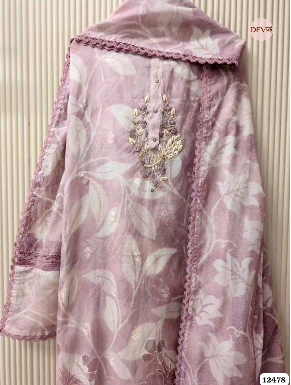 Title: Mauve Mul Chanderi Embroidered Unstitched 3-Piece Suit (Devri – D.No 12478)