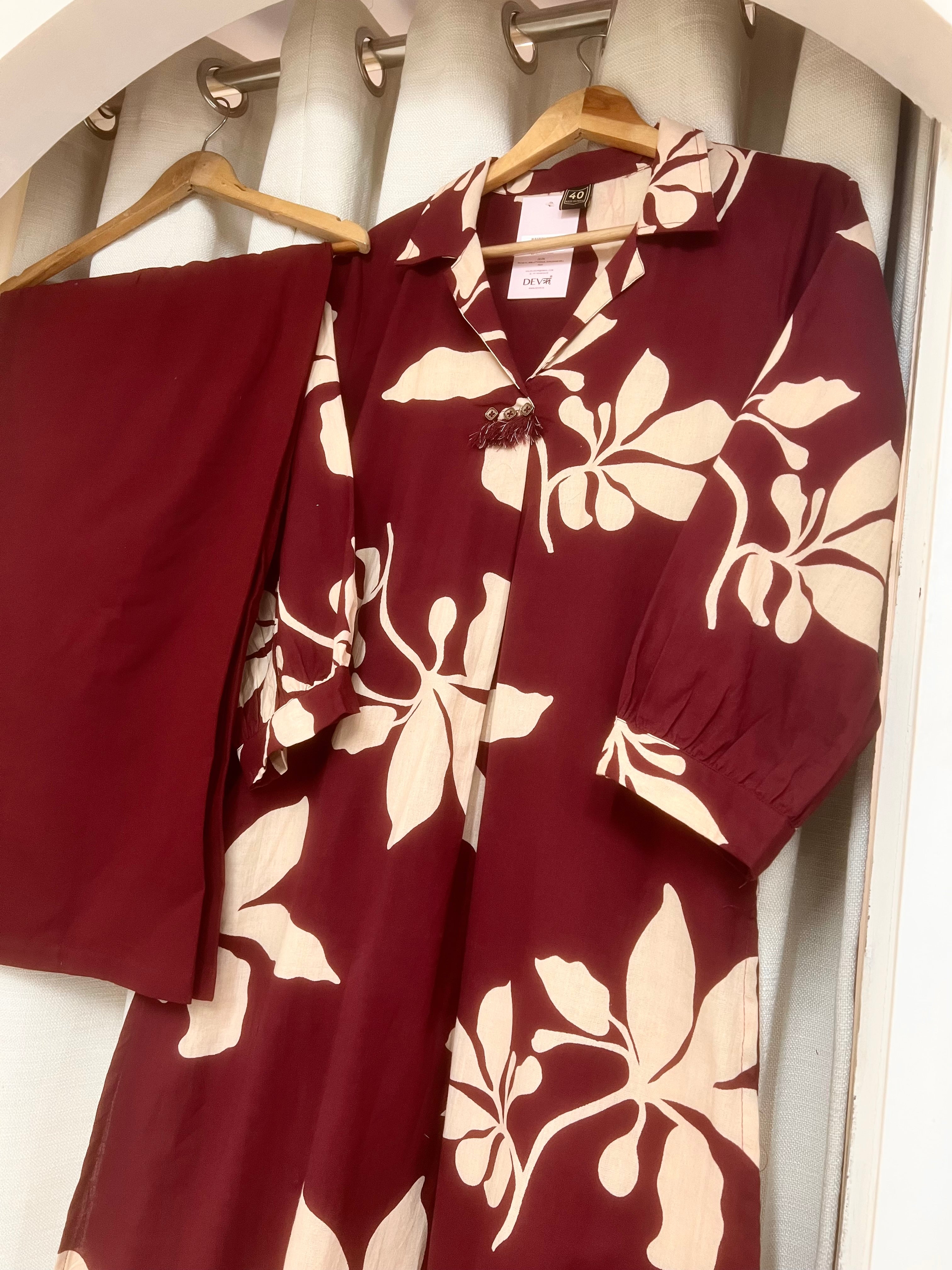 Vasanti German reyon Printed Maroon 2-Piece Set (Devri – D.No 21019)