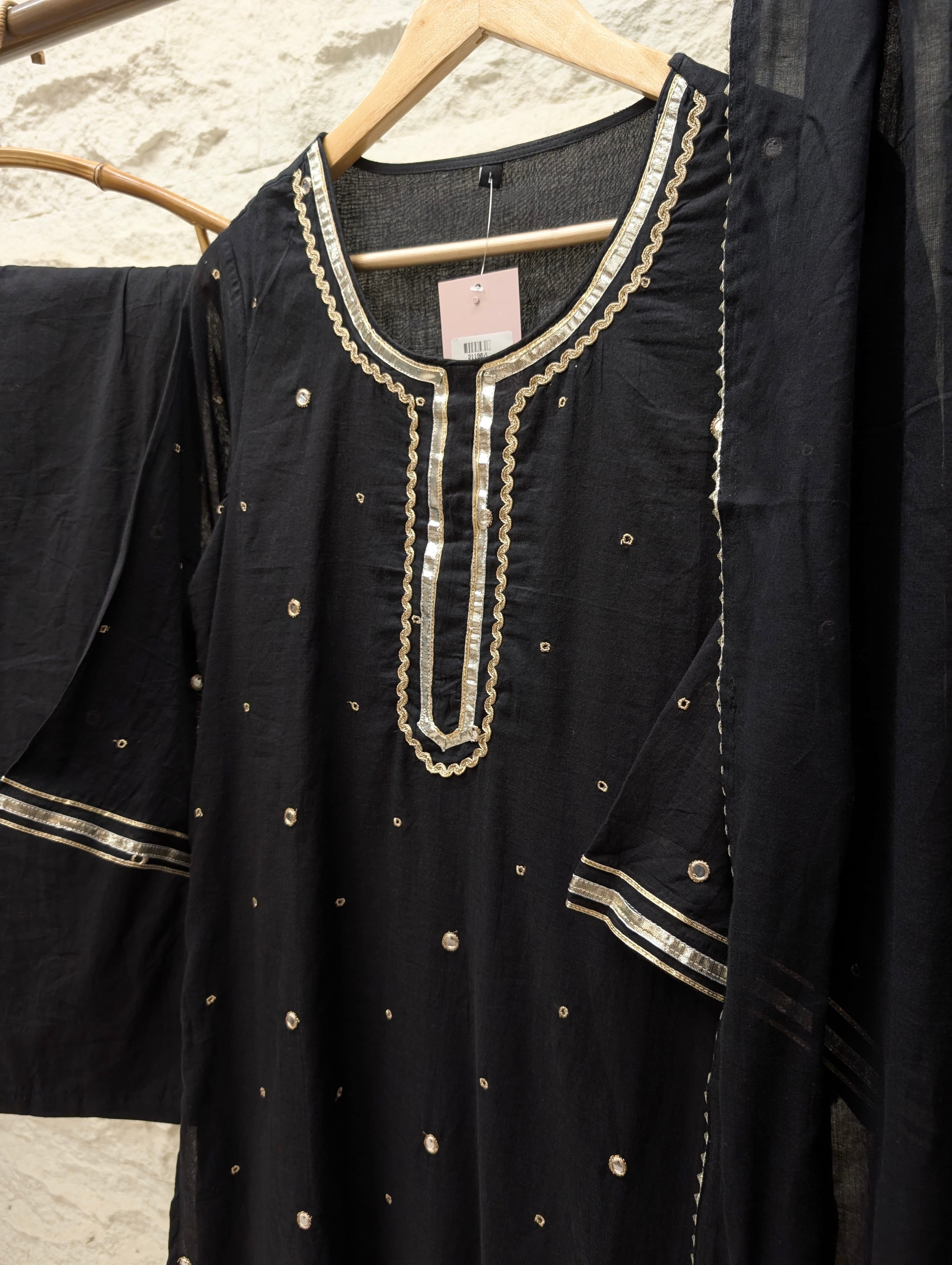 Nayantara Pure mul cotton Embroidered Black 3-Piece Set (Devri – D.No 21190)