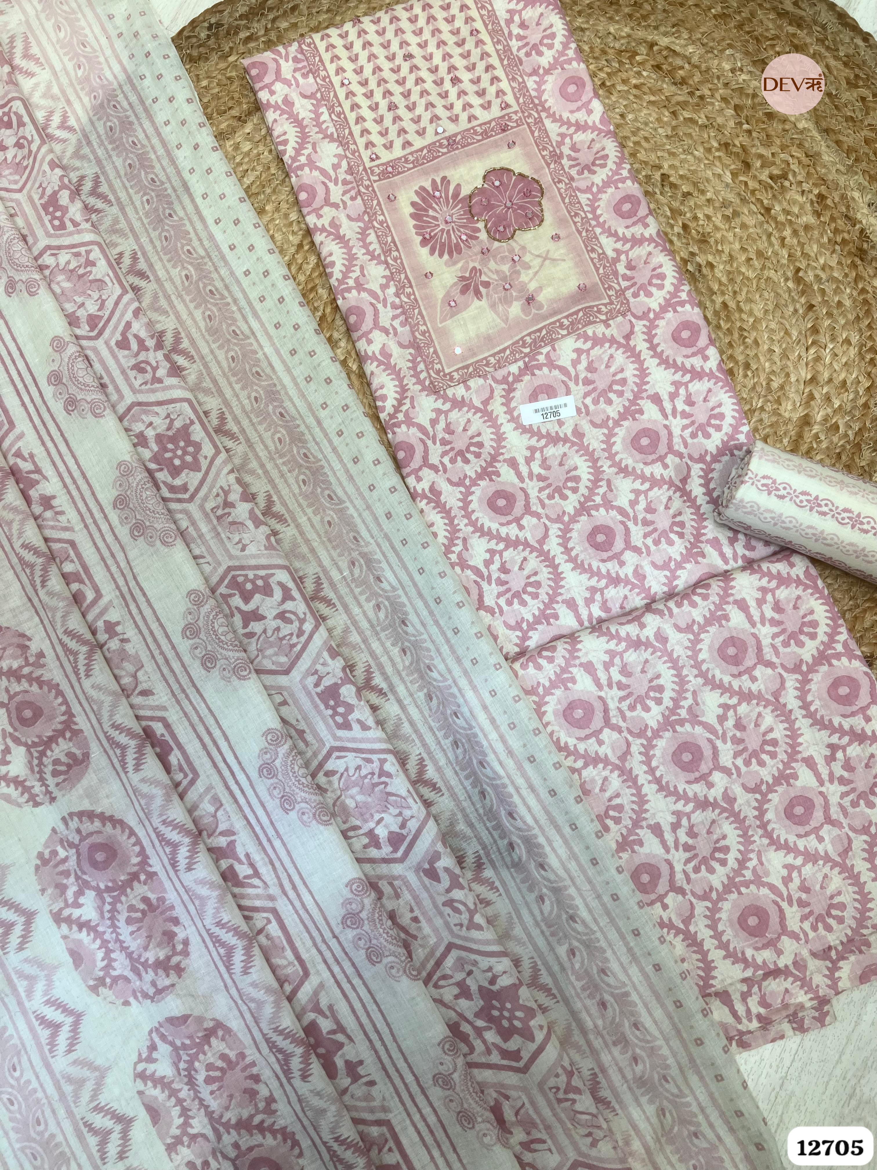 Pink Cotton Printed Unstitched 3-Piece Suit (Devri – D.No 12705)