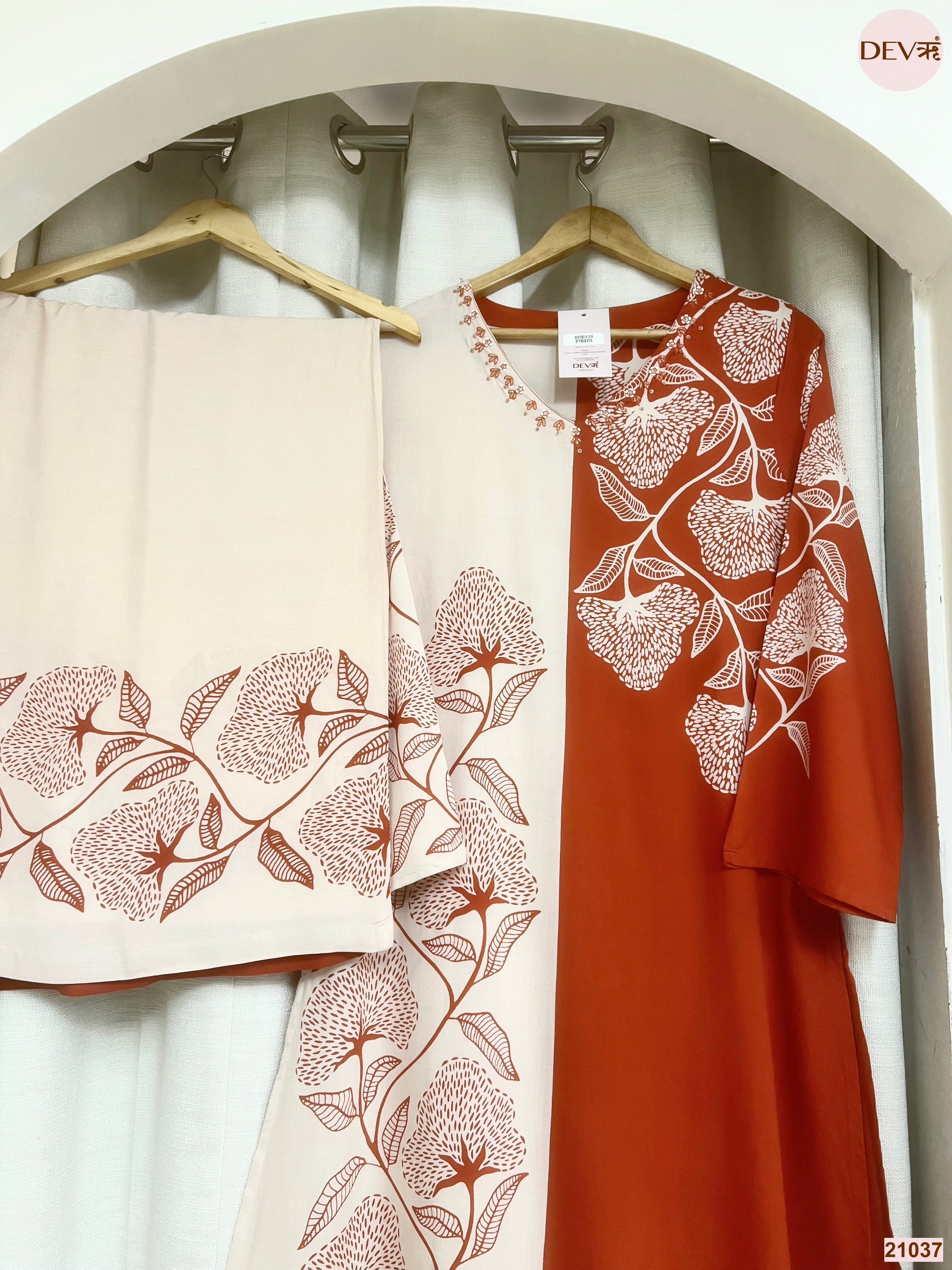 Vasanti German Reyon Printed Rust 2-Piece Set (Devri – D.No 21037)