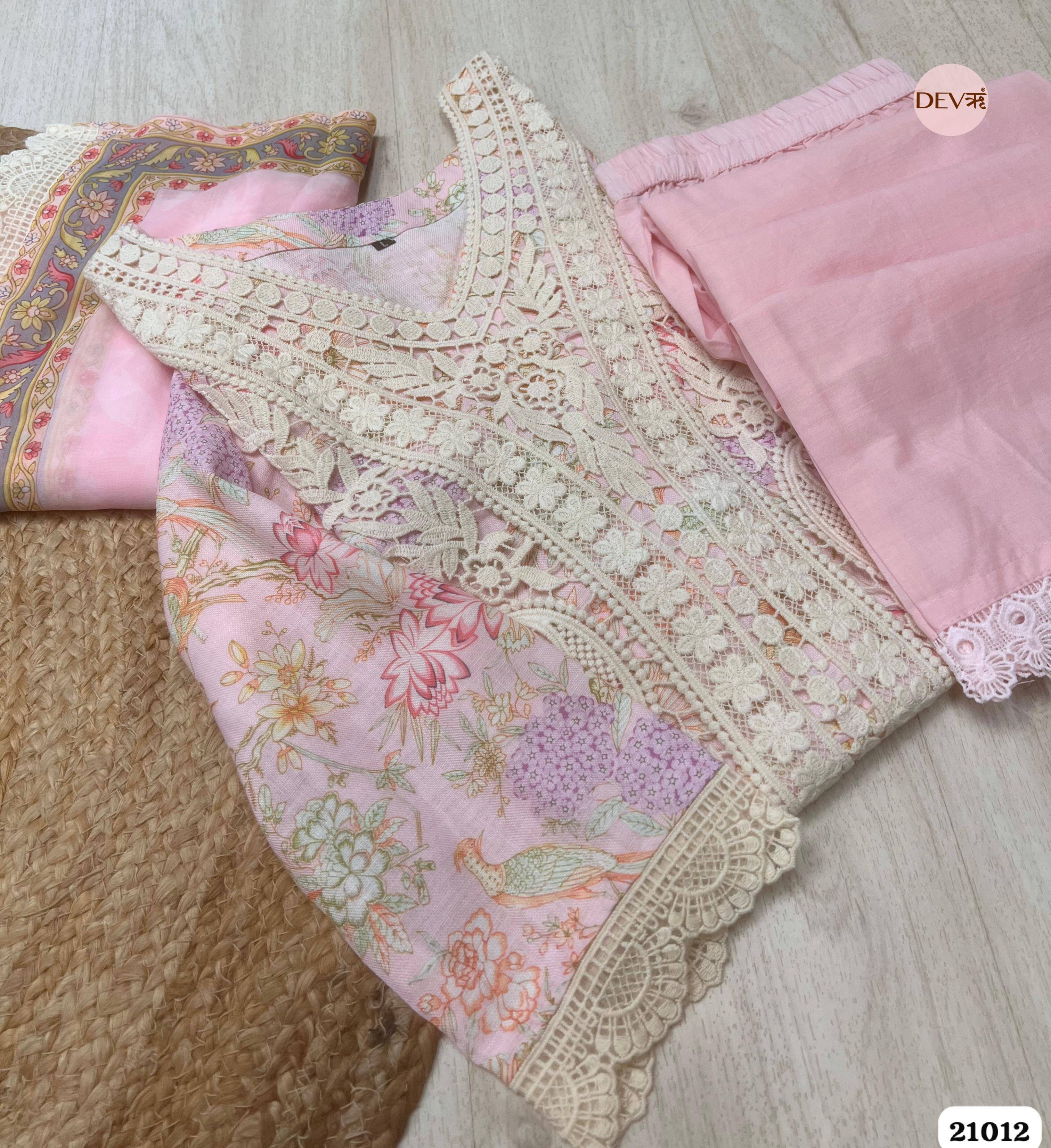 Parijat Pure Cotton Printed Pink 3-Piece Set (Devri – D.No 21012)