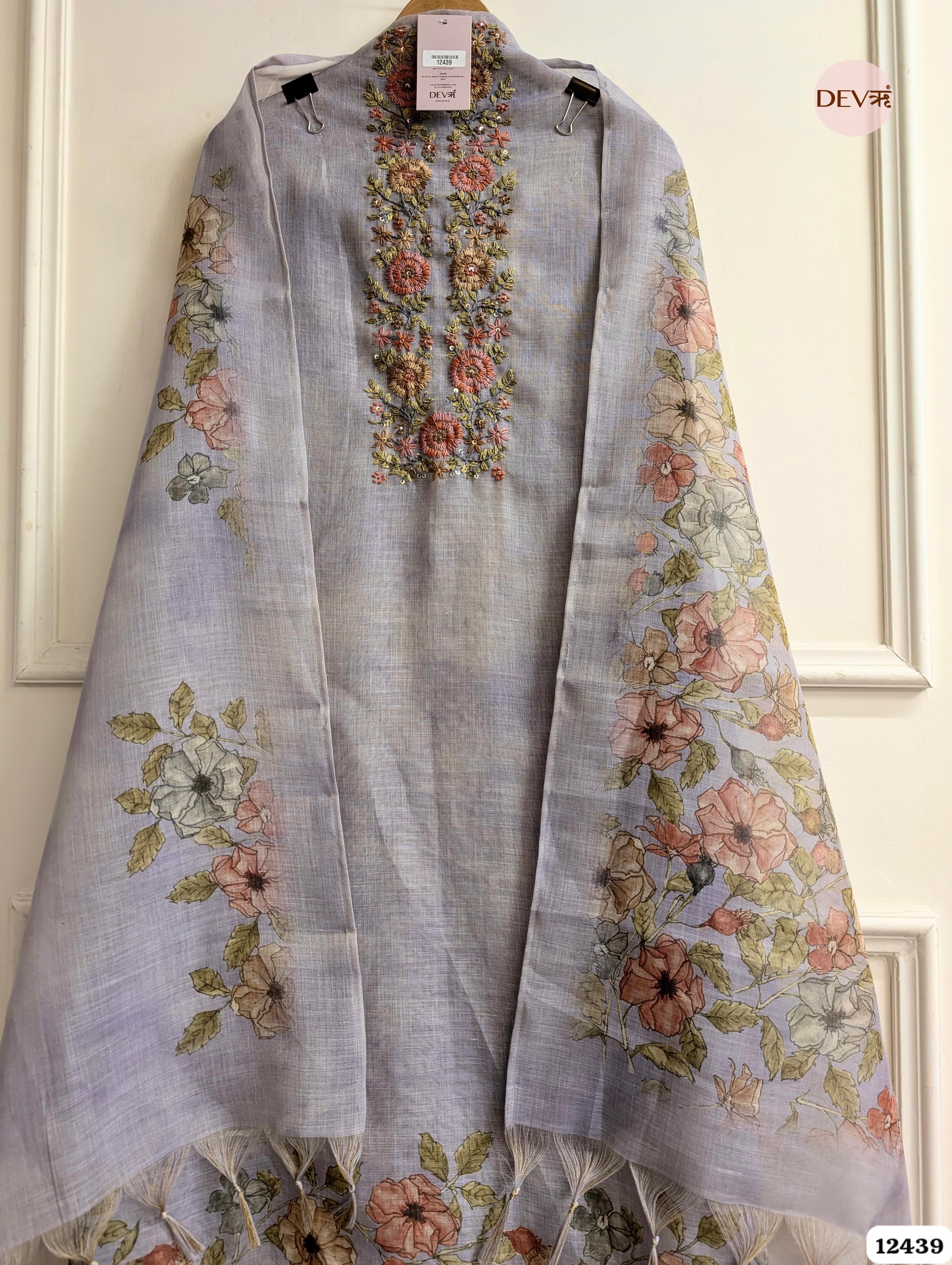 Lavender Linen Embroidered Unstitched 3-Piece Suit (Devri – D.No.12439)