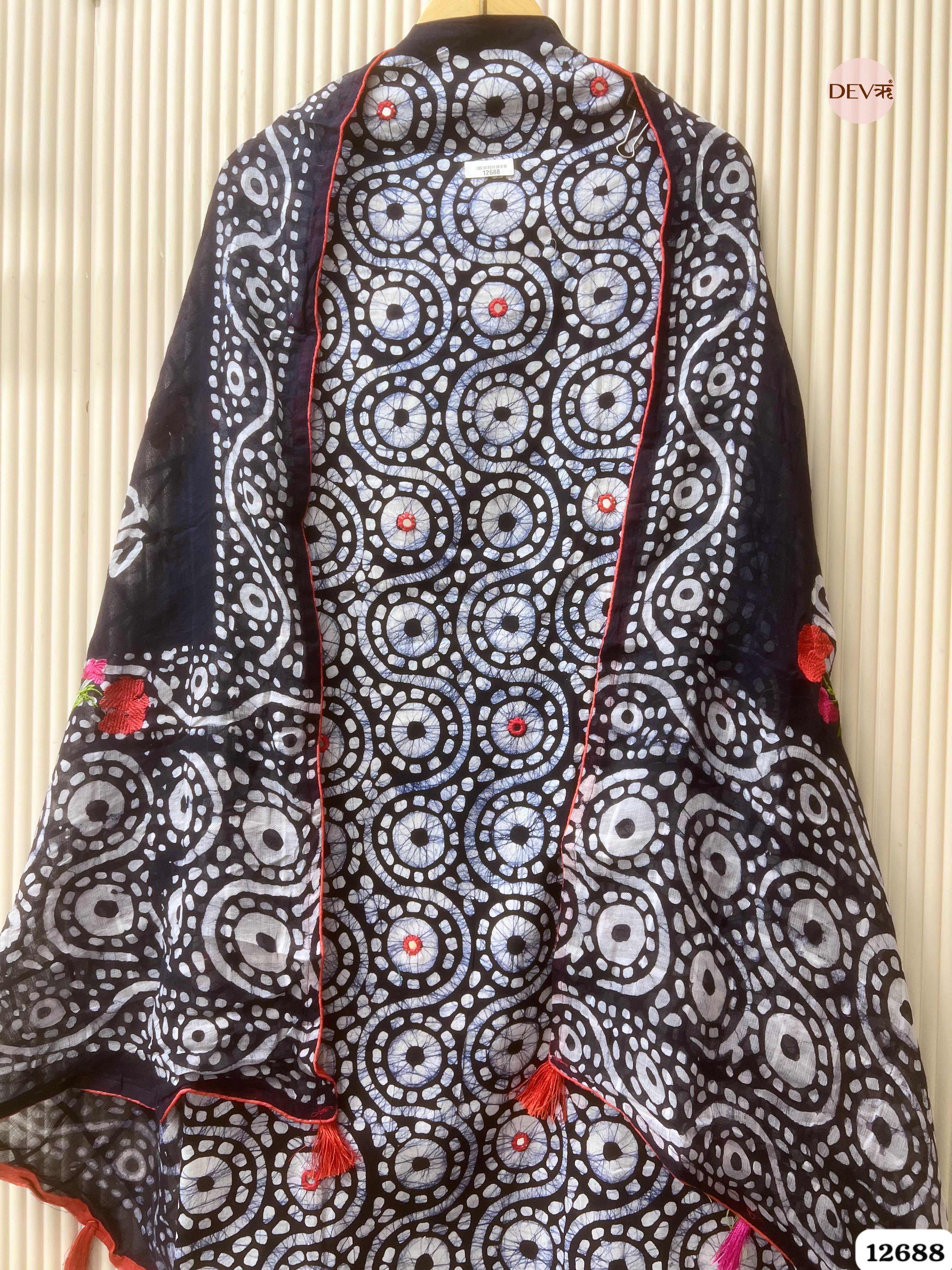 Navy Blue Cotton Batik Printed Unstitched 3-Piece Suit (Devri – D.No 12688)