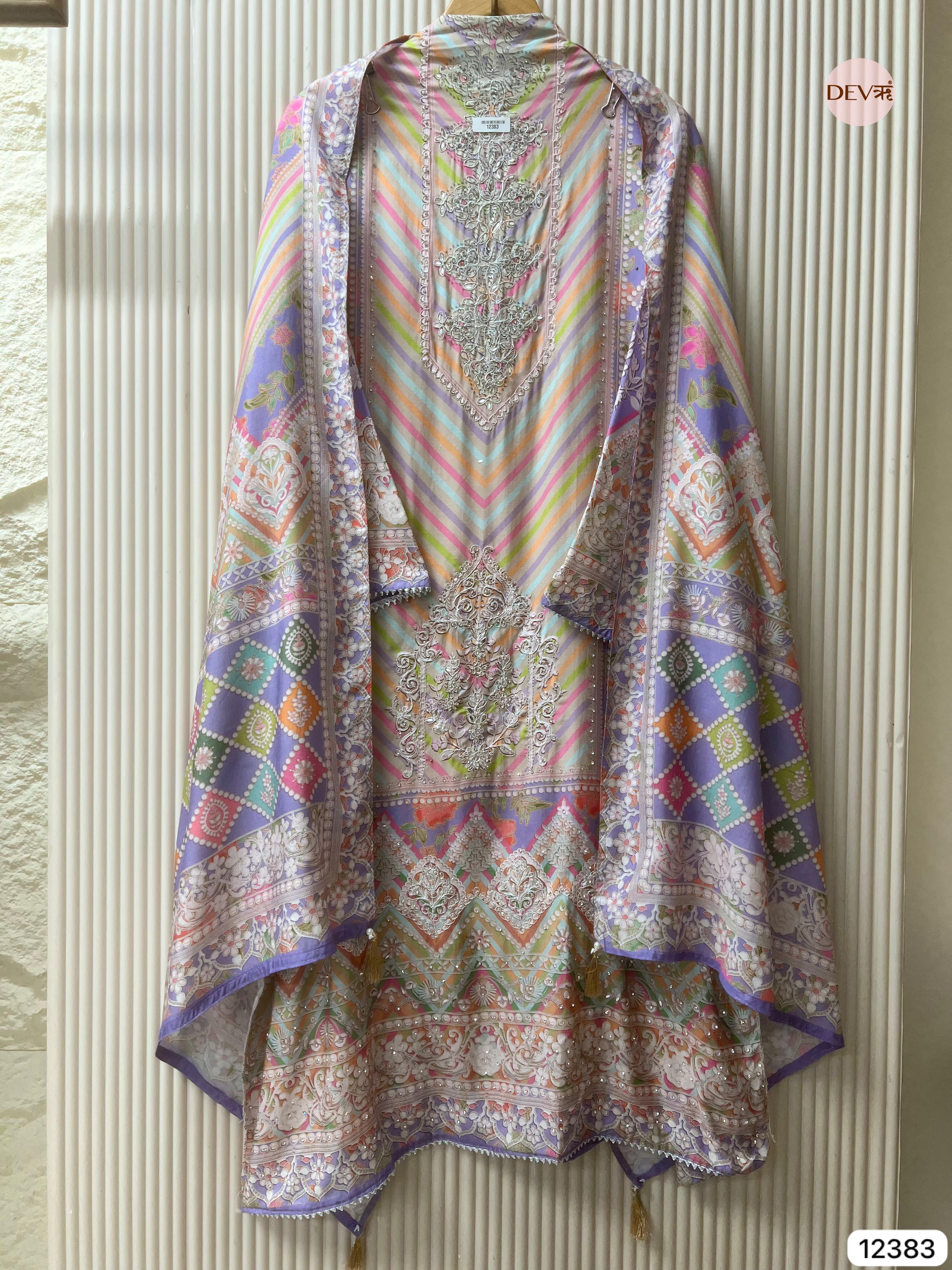 Multicolour Muslin Printed Unstitched 3-Piece Suit (Devri – D.No 12383)