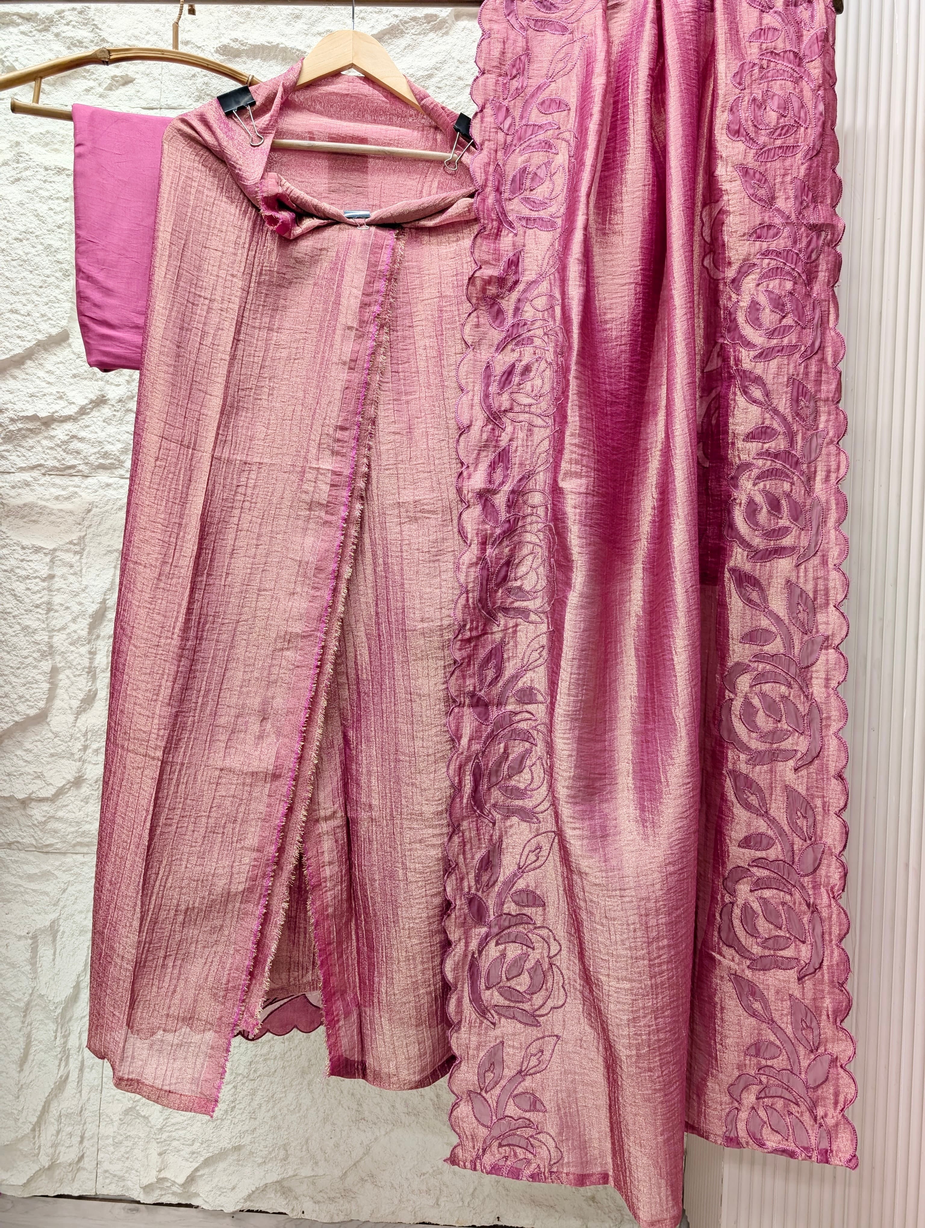 Pink Tissue Crush Silk Embroidered Unstitched 3-Piece Suit (Devri – D.No 13744)