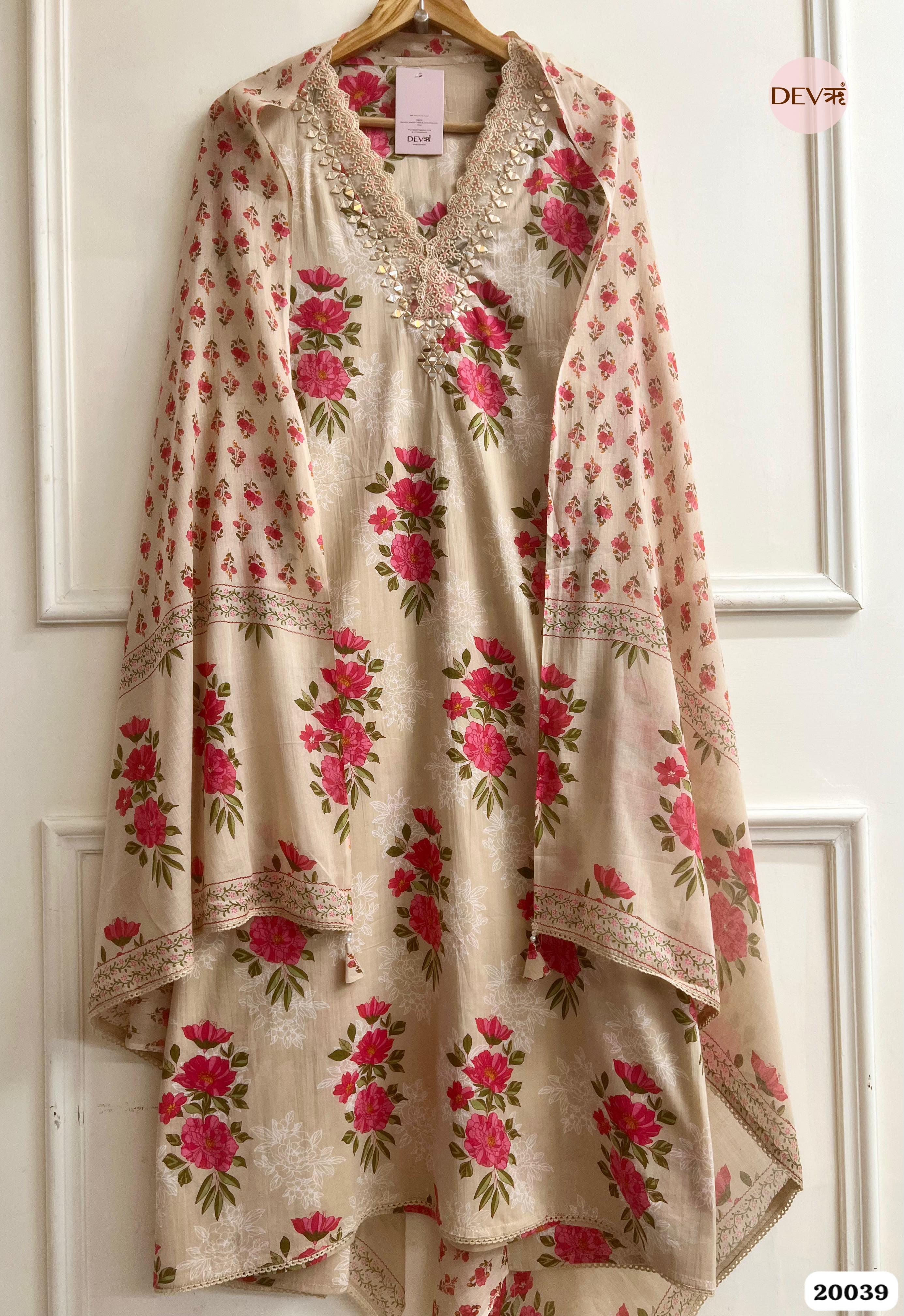 Beige Pure Cotton Printed Unstitched 3-Piece Suit (Devri – D.No. 20039)
