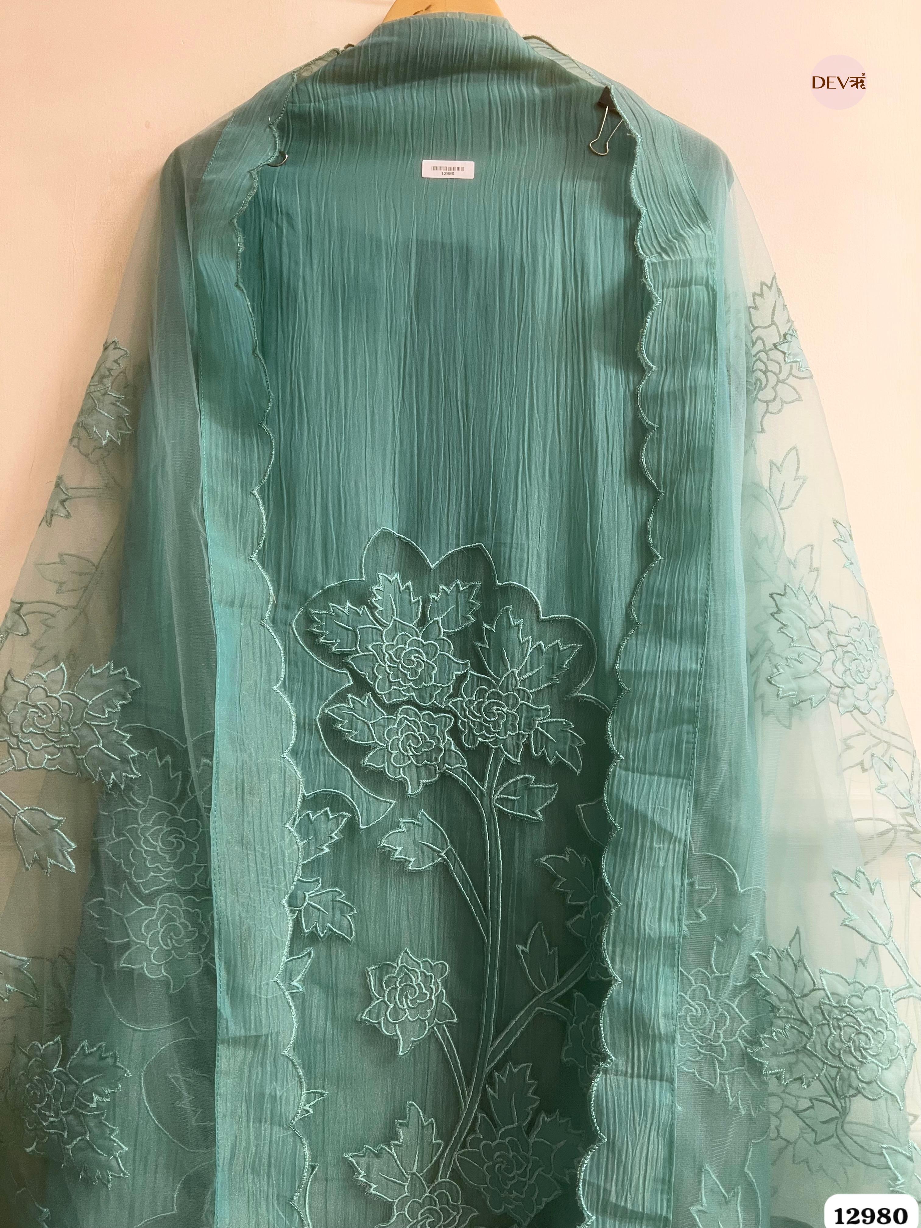 Sea Green Tissue Crush Embroidered Unstitched 3-Piece Suit (Devri – D.No 12980)