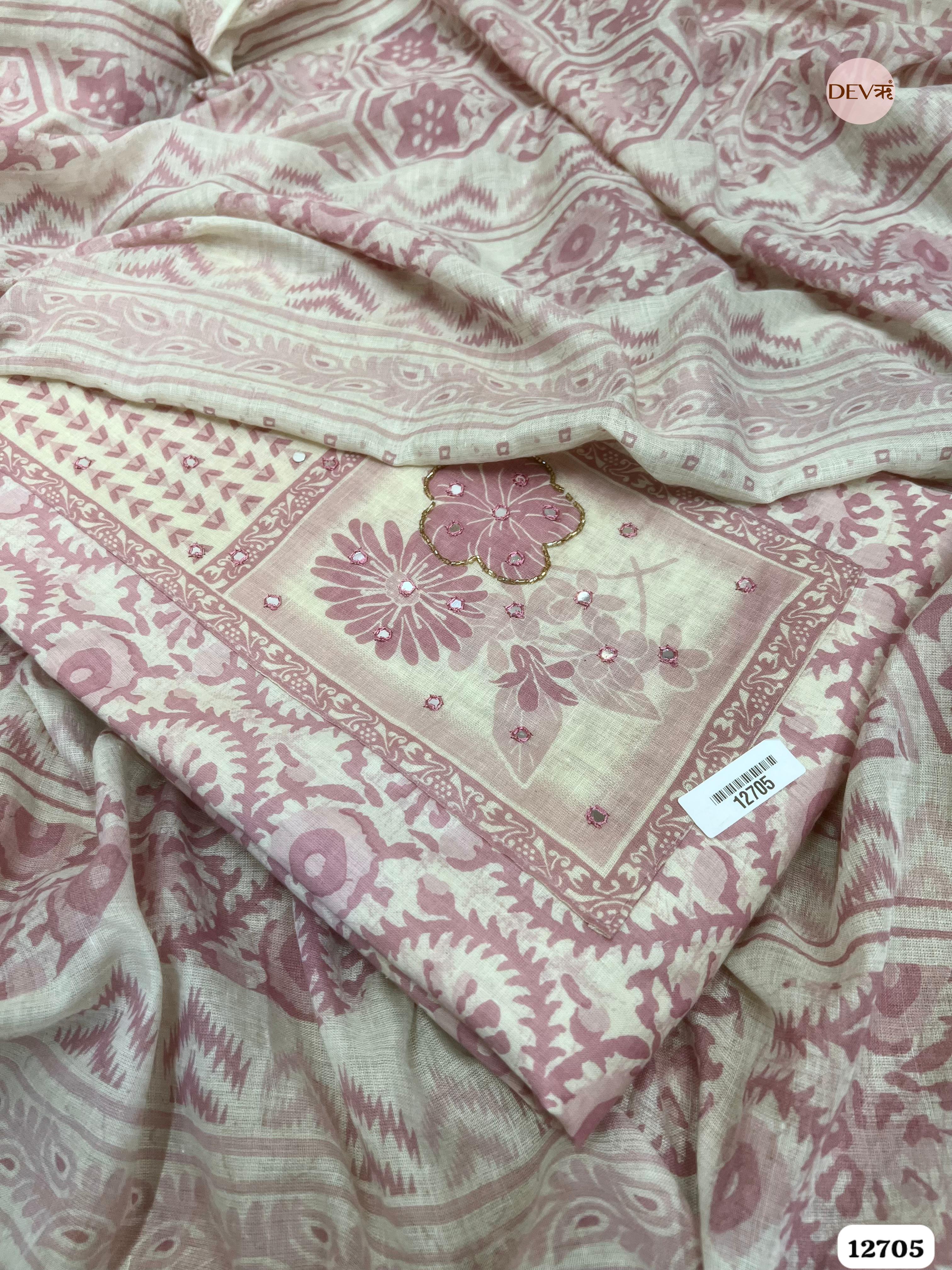 Pink Cotton Printed Unstitched 3-Piece Suit (Devri – D.No 12705)