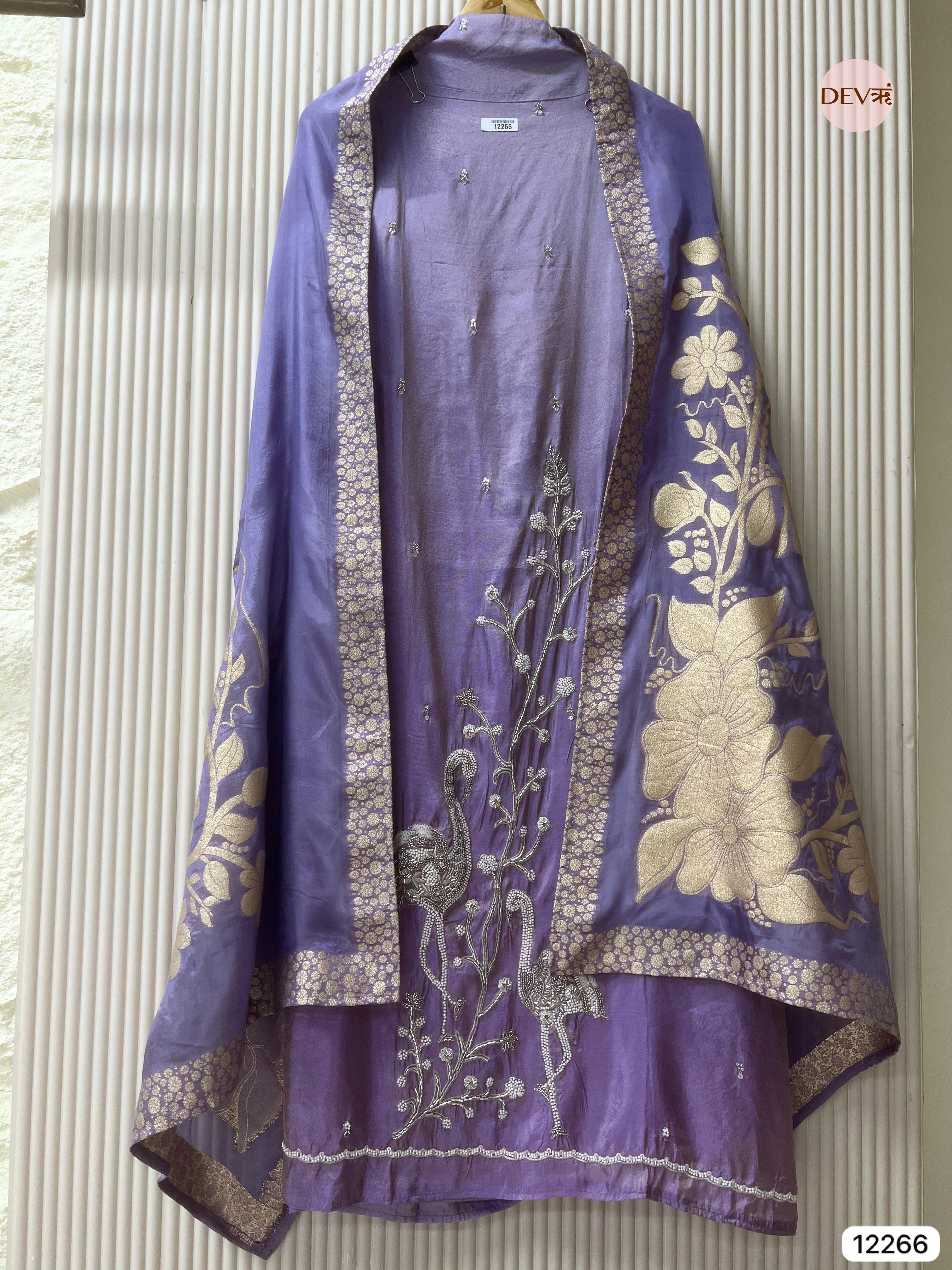 Lavender Tissue Shimmer Silk Embroidered Unstitched 3-Piece Suit (Devri – D.No 12266)