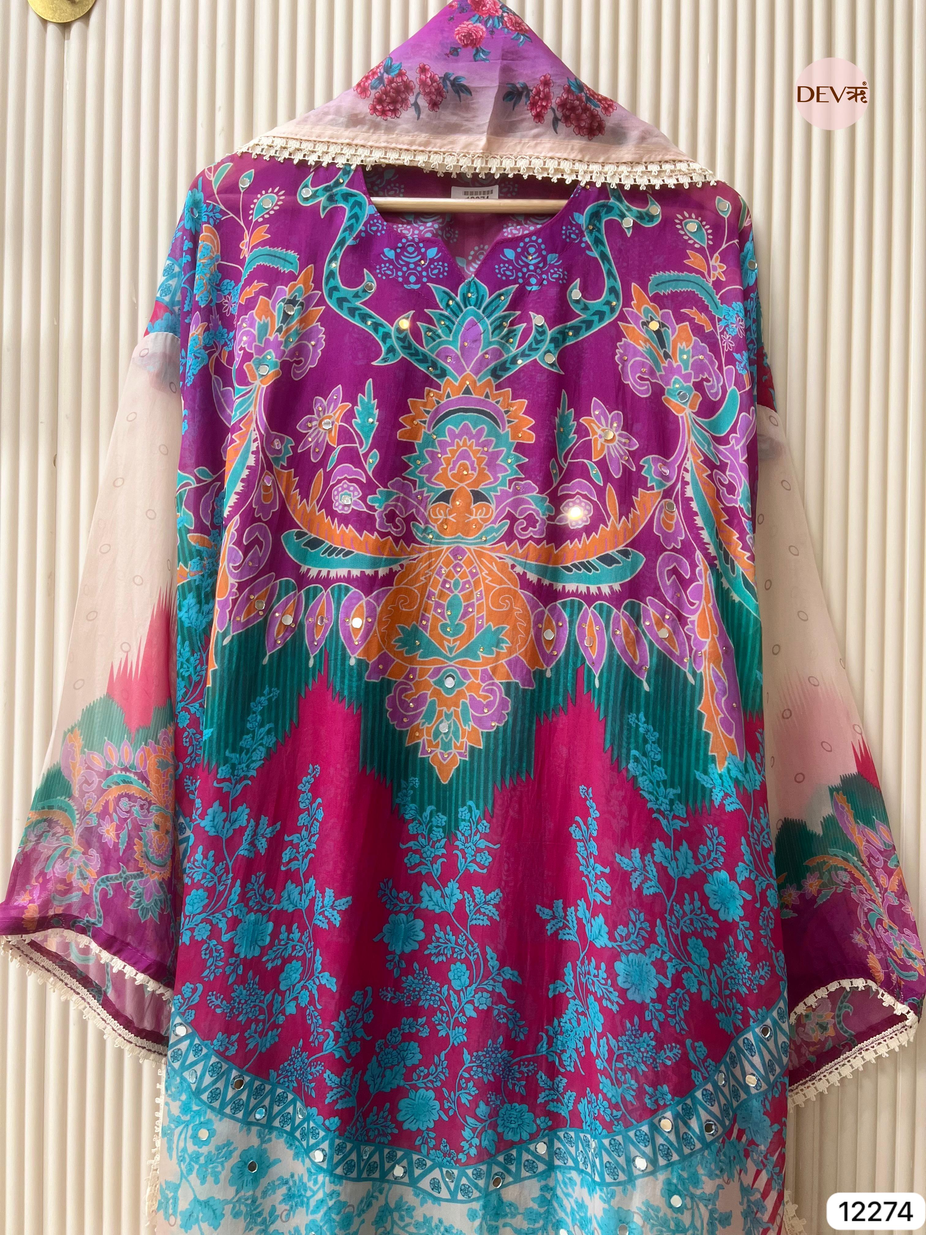 Purple Organza Printed Unstitched 3-Piece Suit (Devri – D.No 12274)
