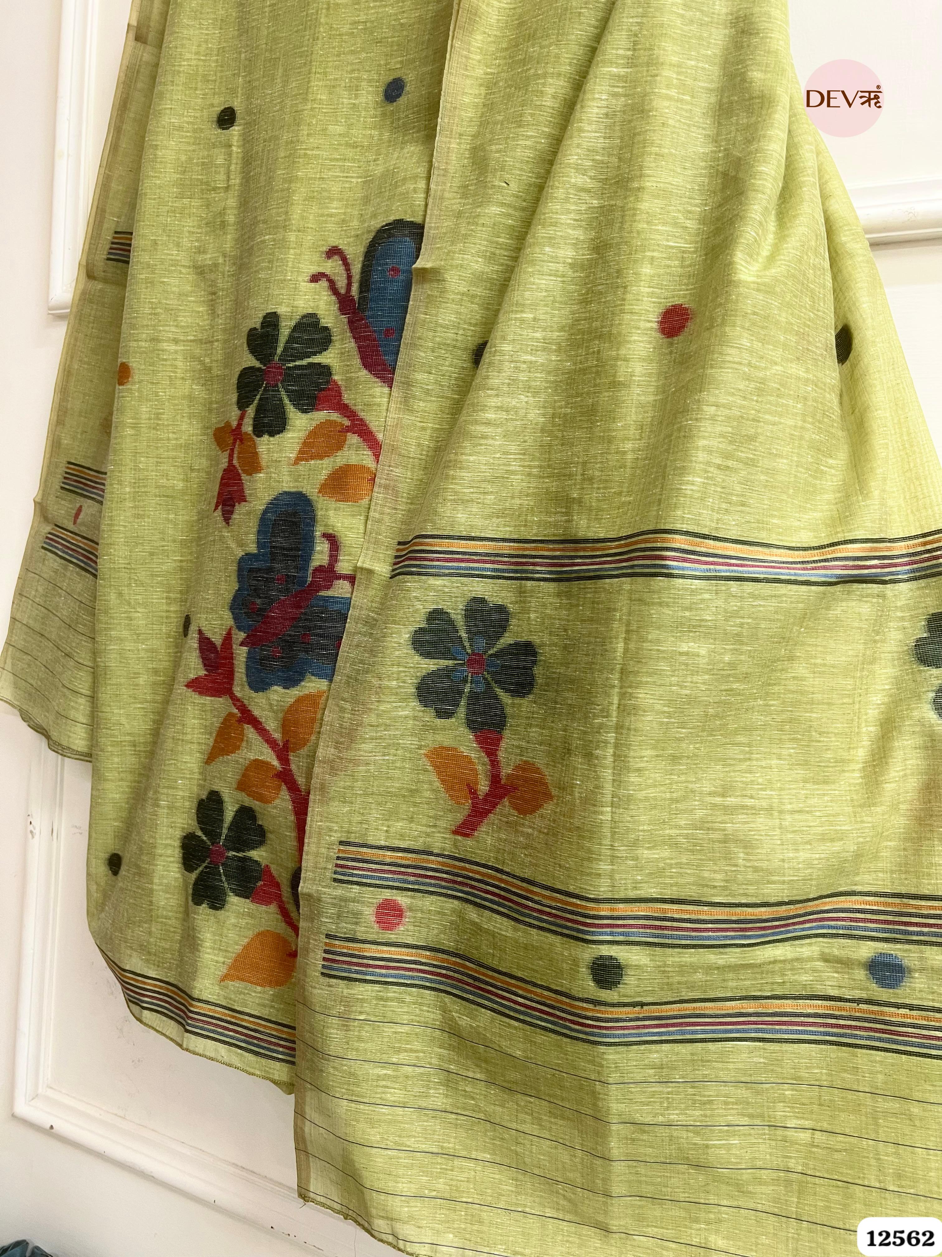 Green Linen Printed Unstitched 3-Piece Suit (Devri – D.No 12562)