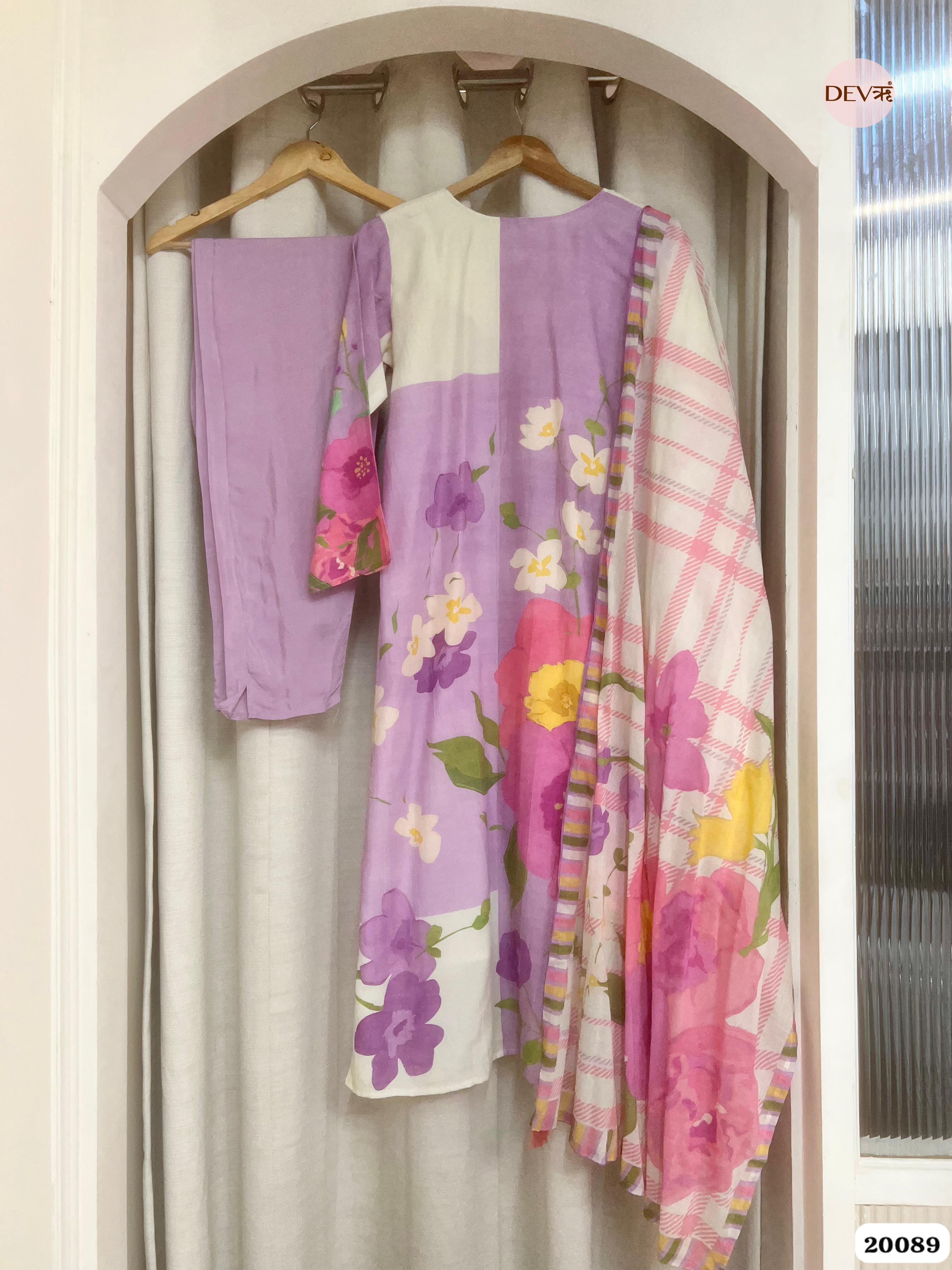 Sia Pure Cotton Printed Lavender & Ivory 3-Piece Set (Devri – D.No 20089)