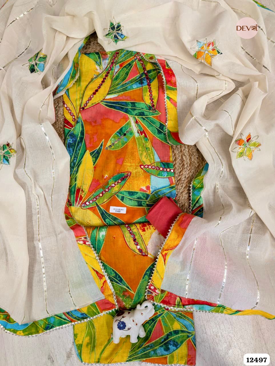 Multicolor Cotton Printed Unstitched 3-Piece Suit (Devri – D.No. 12497)