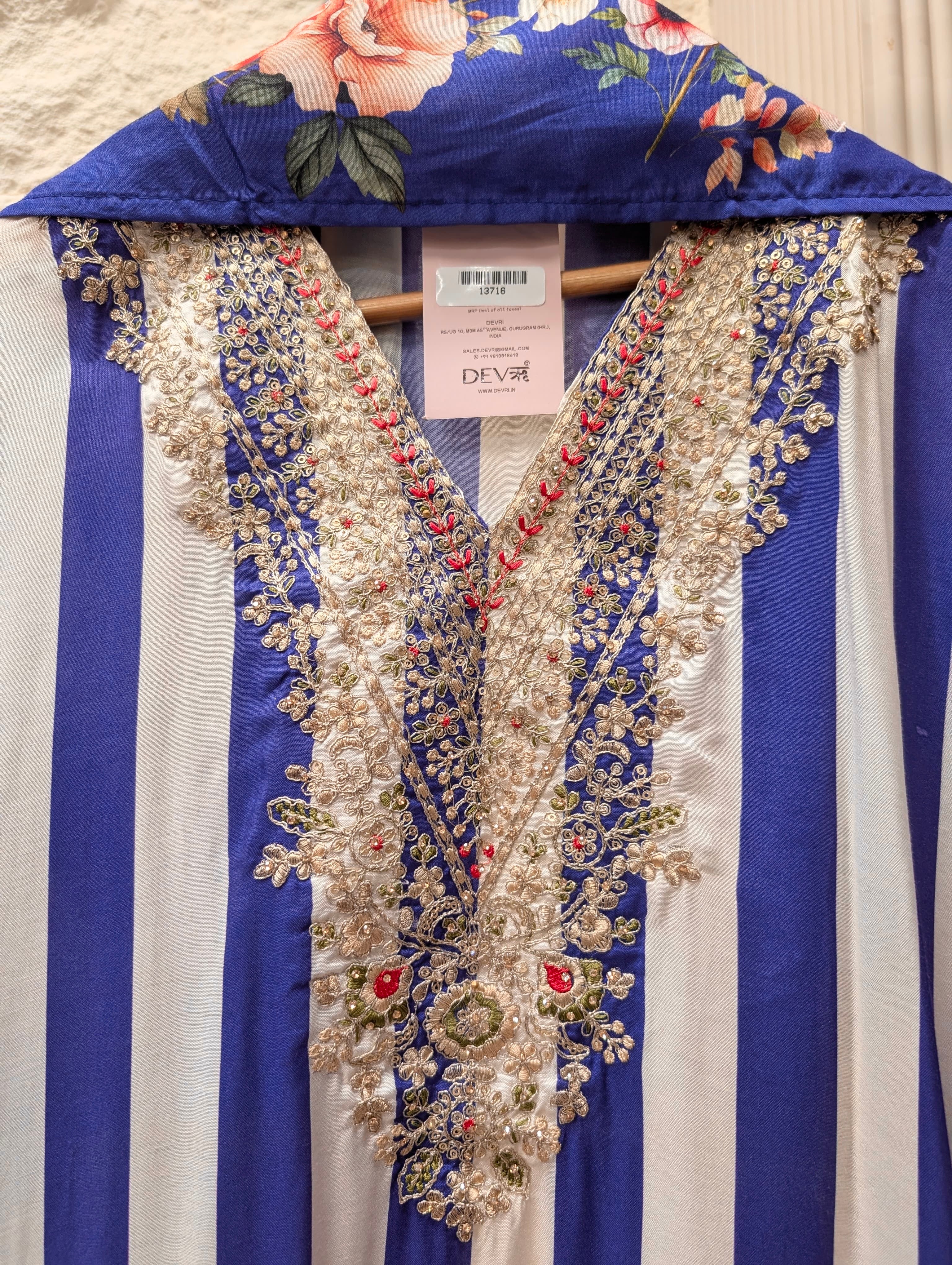Blue Organza Silk Printed Unstitched 3-Piece Suit (Devri – D.No 13716)