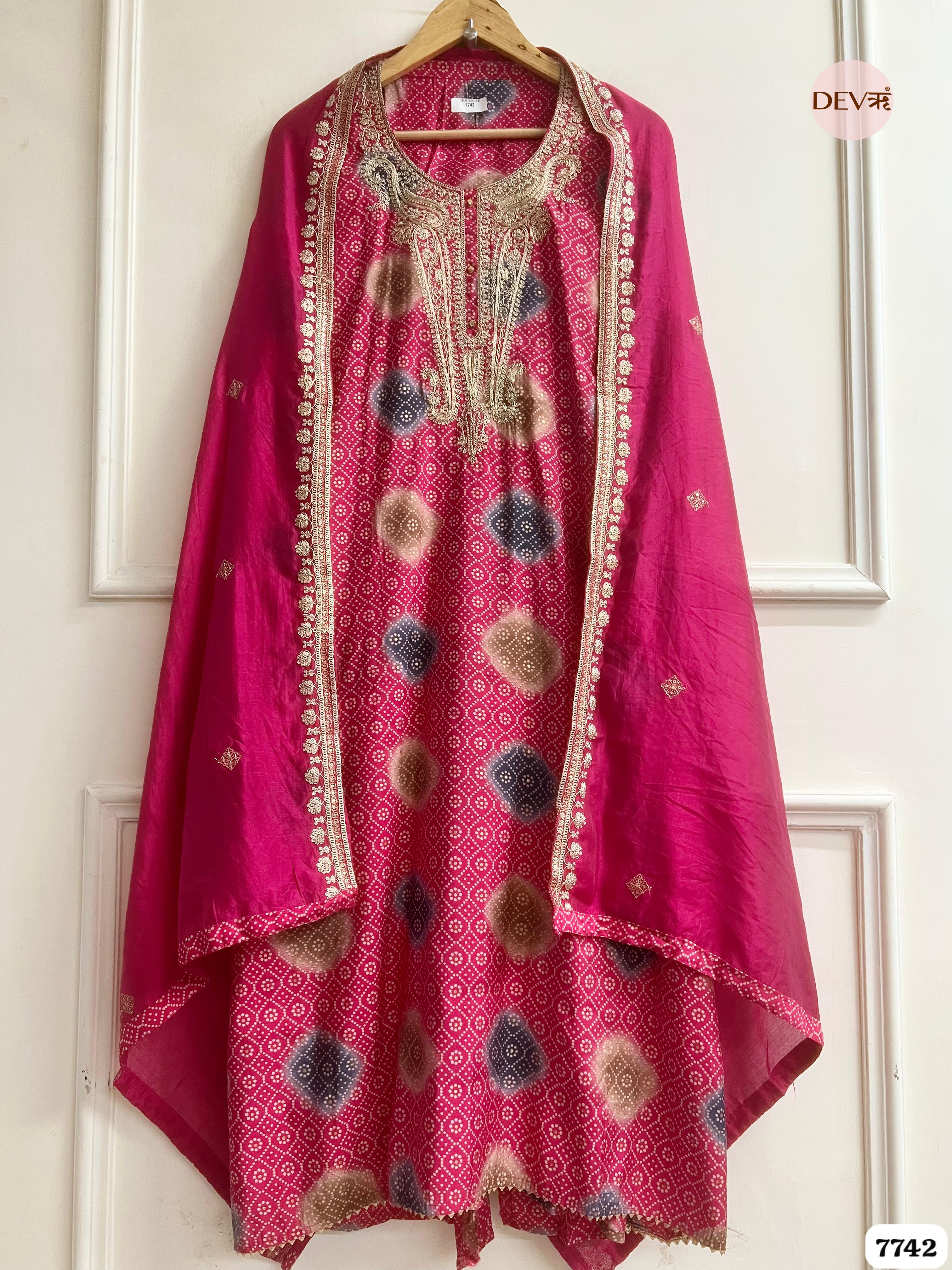 Crimson Modal Silk Printed and Embroidered Unstitched 3-Piece Suit (Devri – D.No 7742)