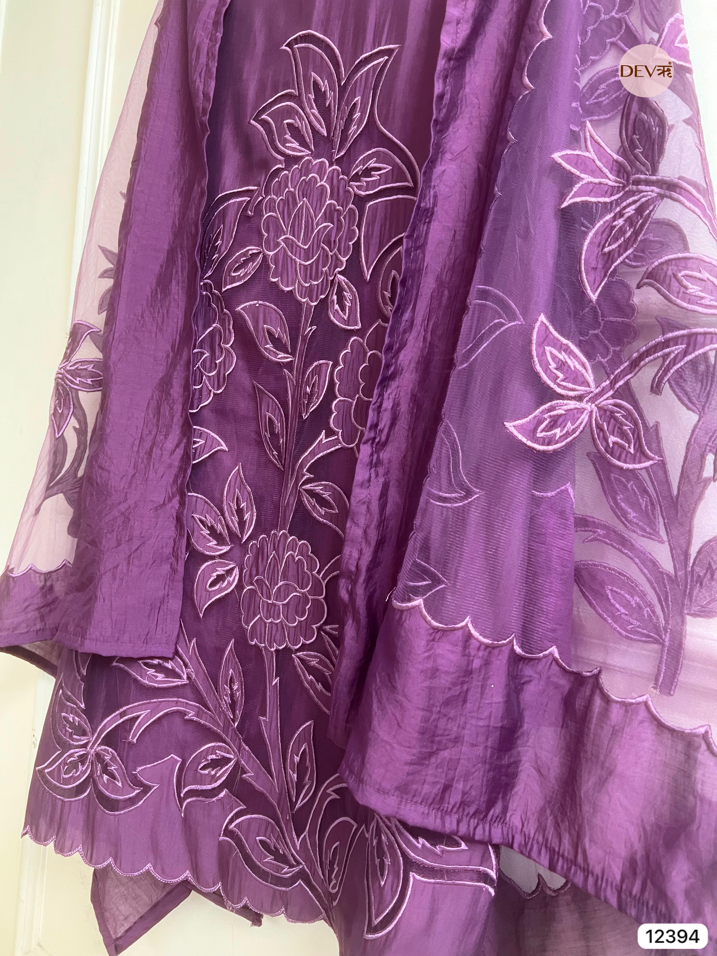 Plum Modal Silk Embroidered Unstitched 3-Piece Suit (Devri – D.No 12394)