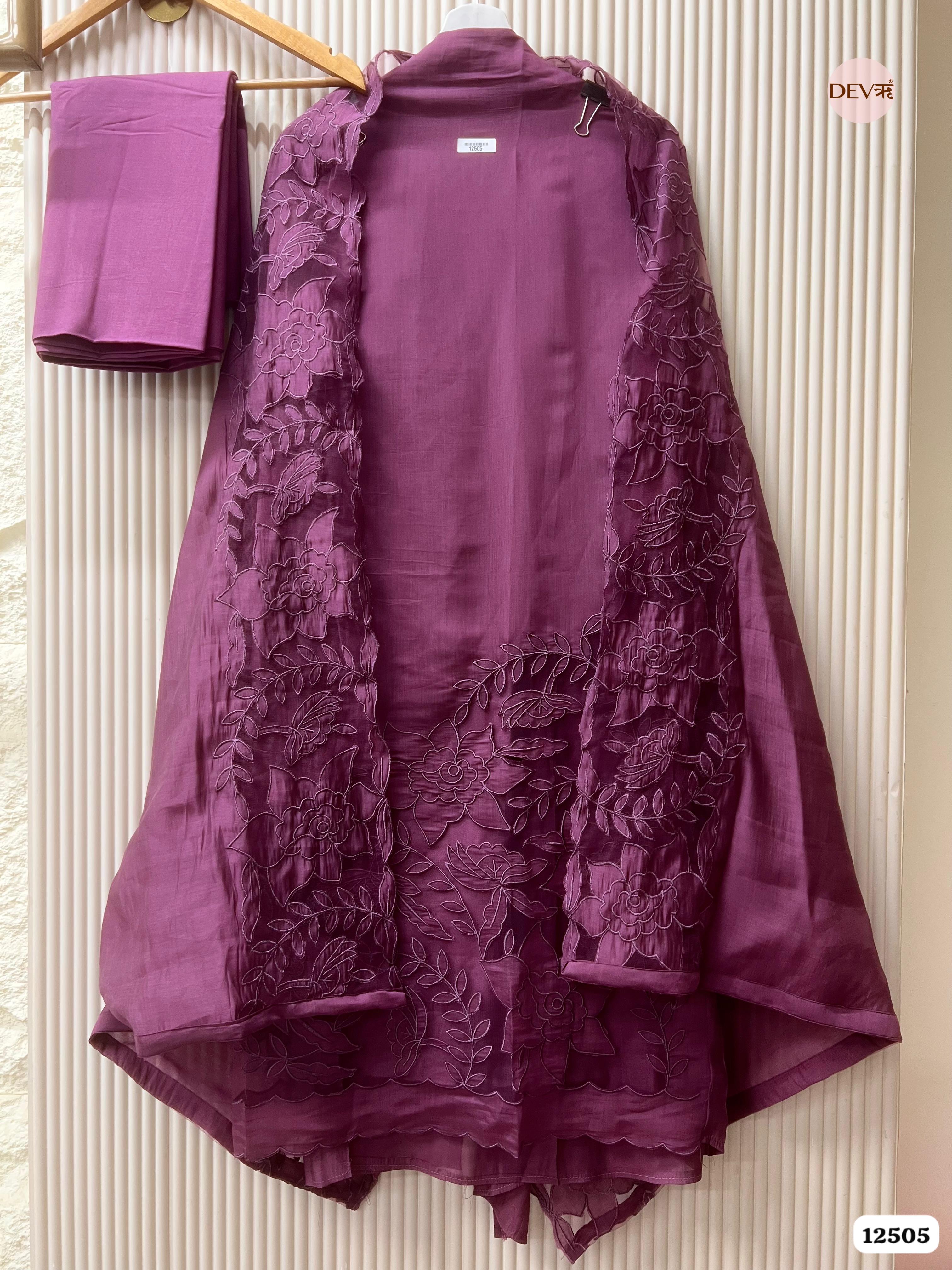 Deep Plum Modal Silk Embroidered Unstitched 3-Piece Suit (Devri – D.No 12505)
