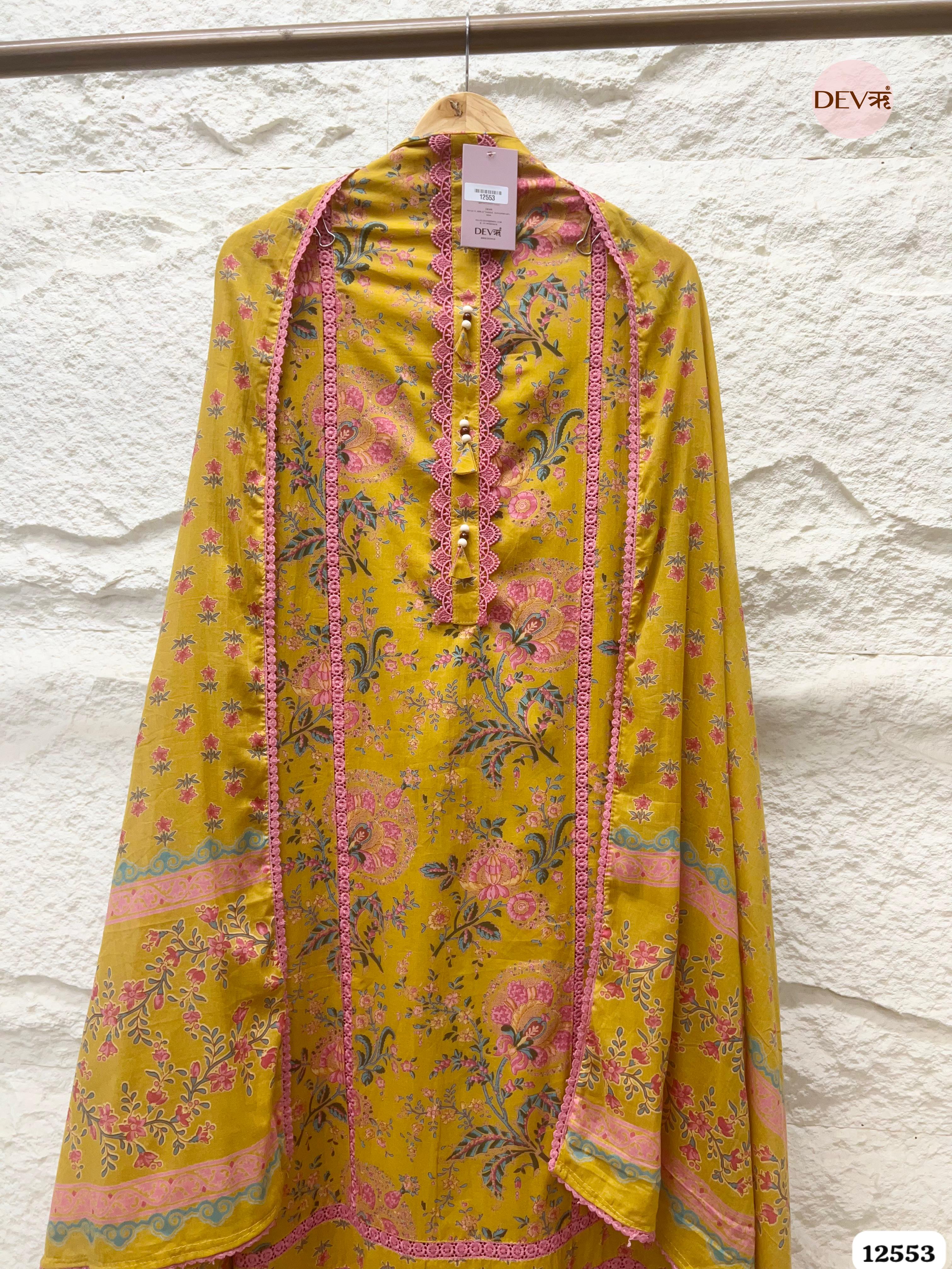 Mustard Pure Cotton Printed Unstitched 3-Piece Suit (Devri – D.No 12553)