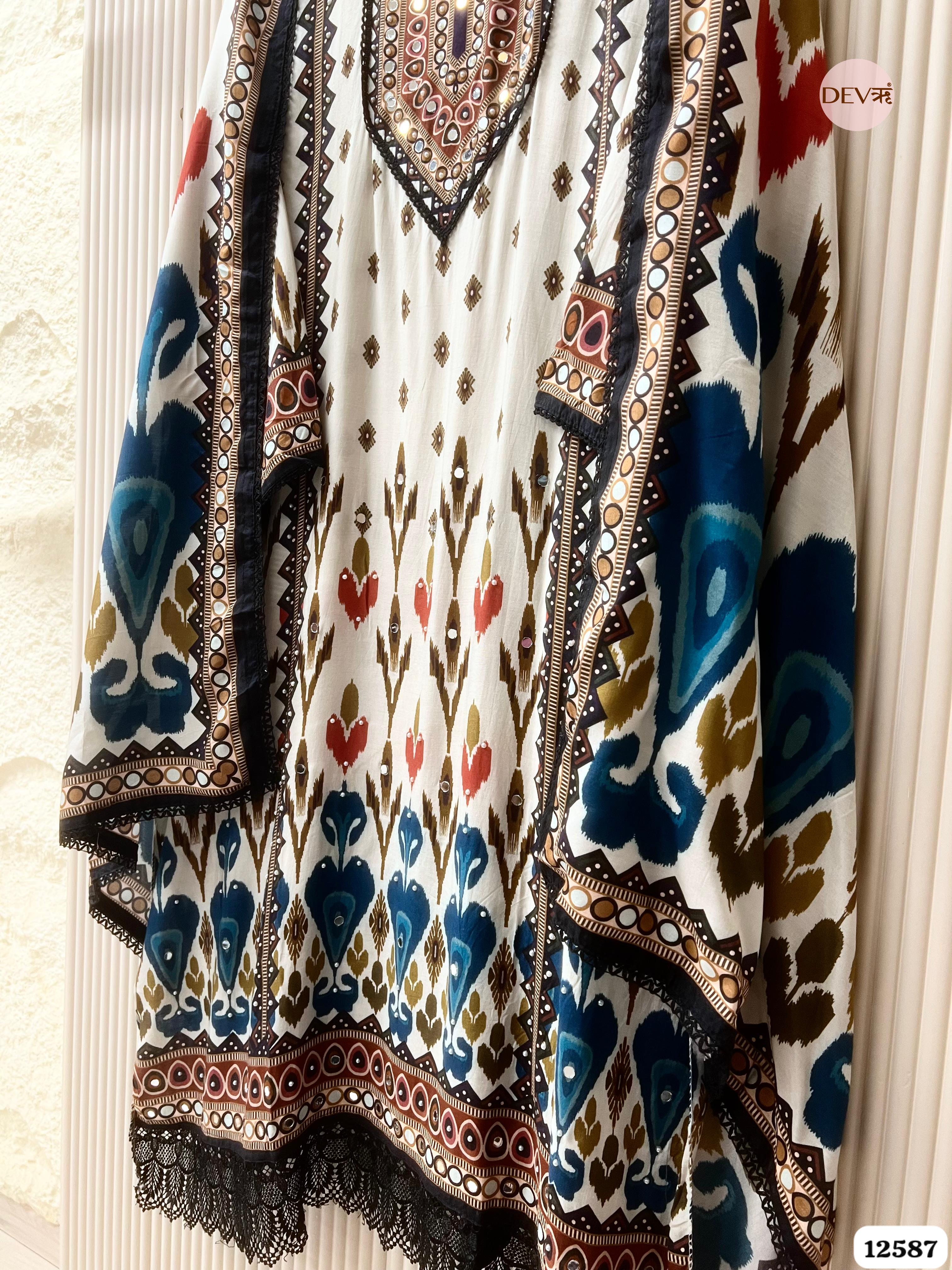 White Muslin Printed Unstitched 3-Piece Suit (Devri – D.No 12587)