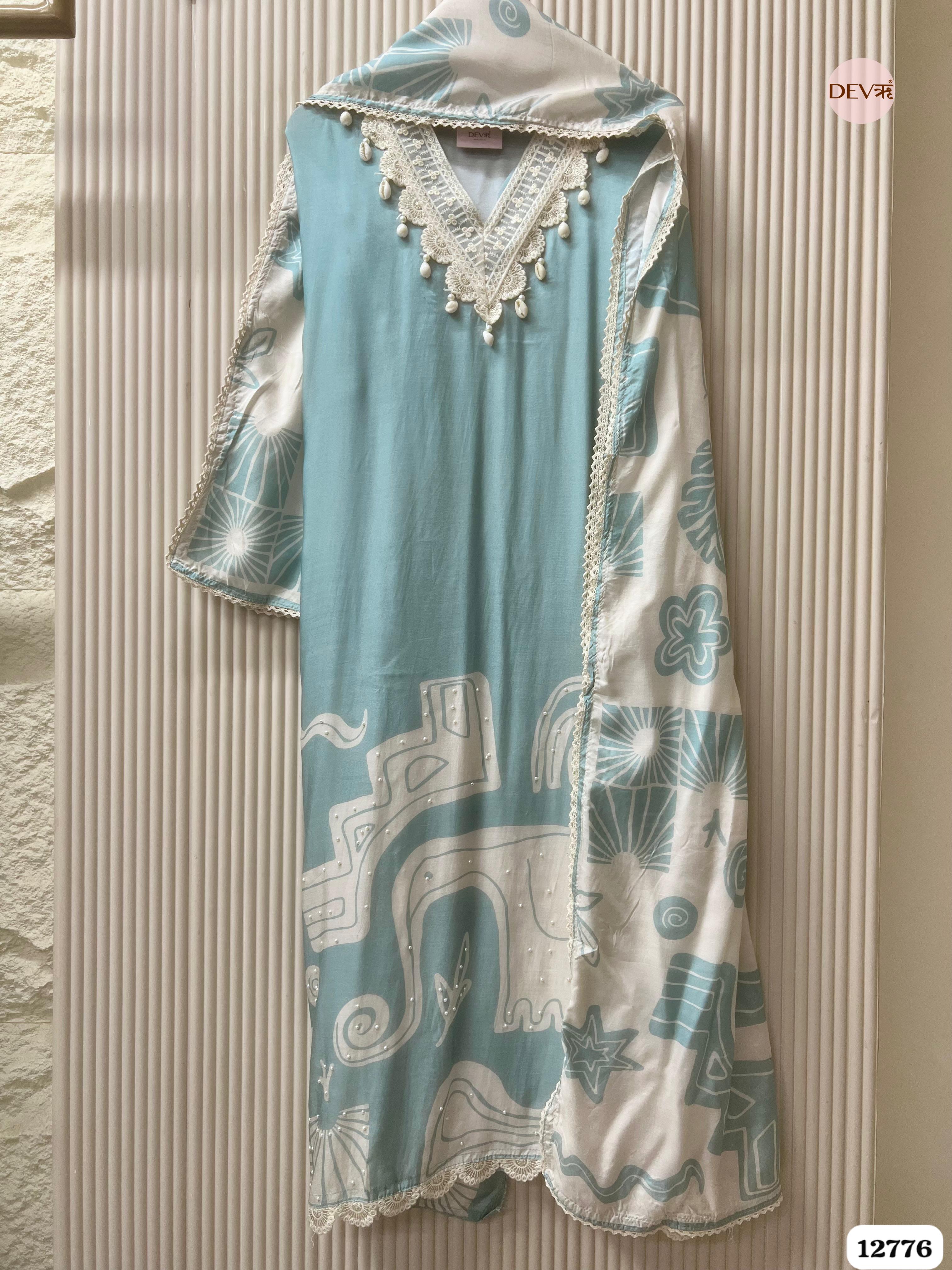 Sea Green Muslin Printed Unstitched 3-Piece Suit (Devri – D.No 12776)