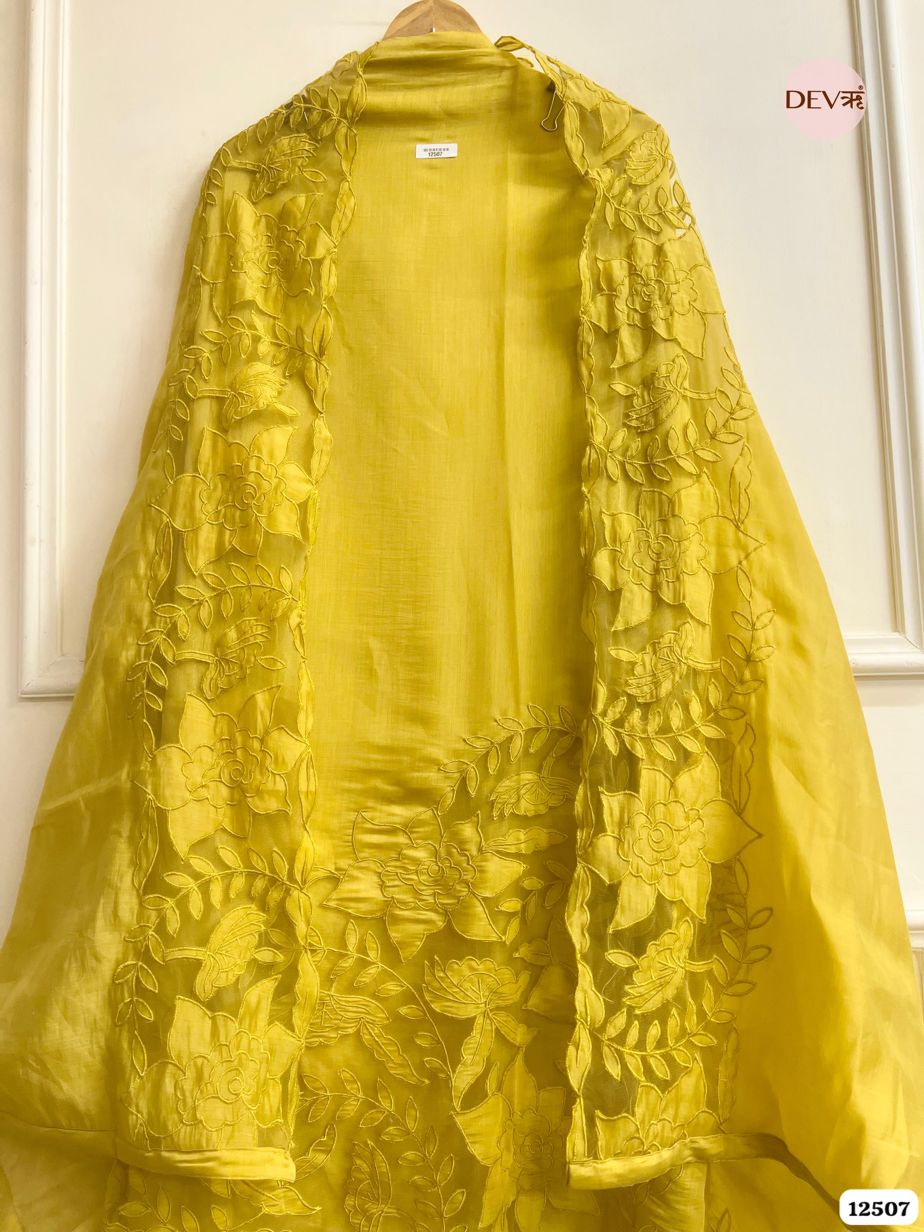 Mustard Modal Silk Embroidered Unstitched 3-Piece Suit (Devri – D.No . 12507)