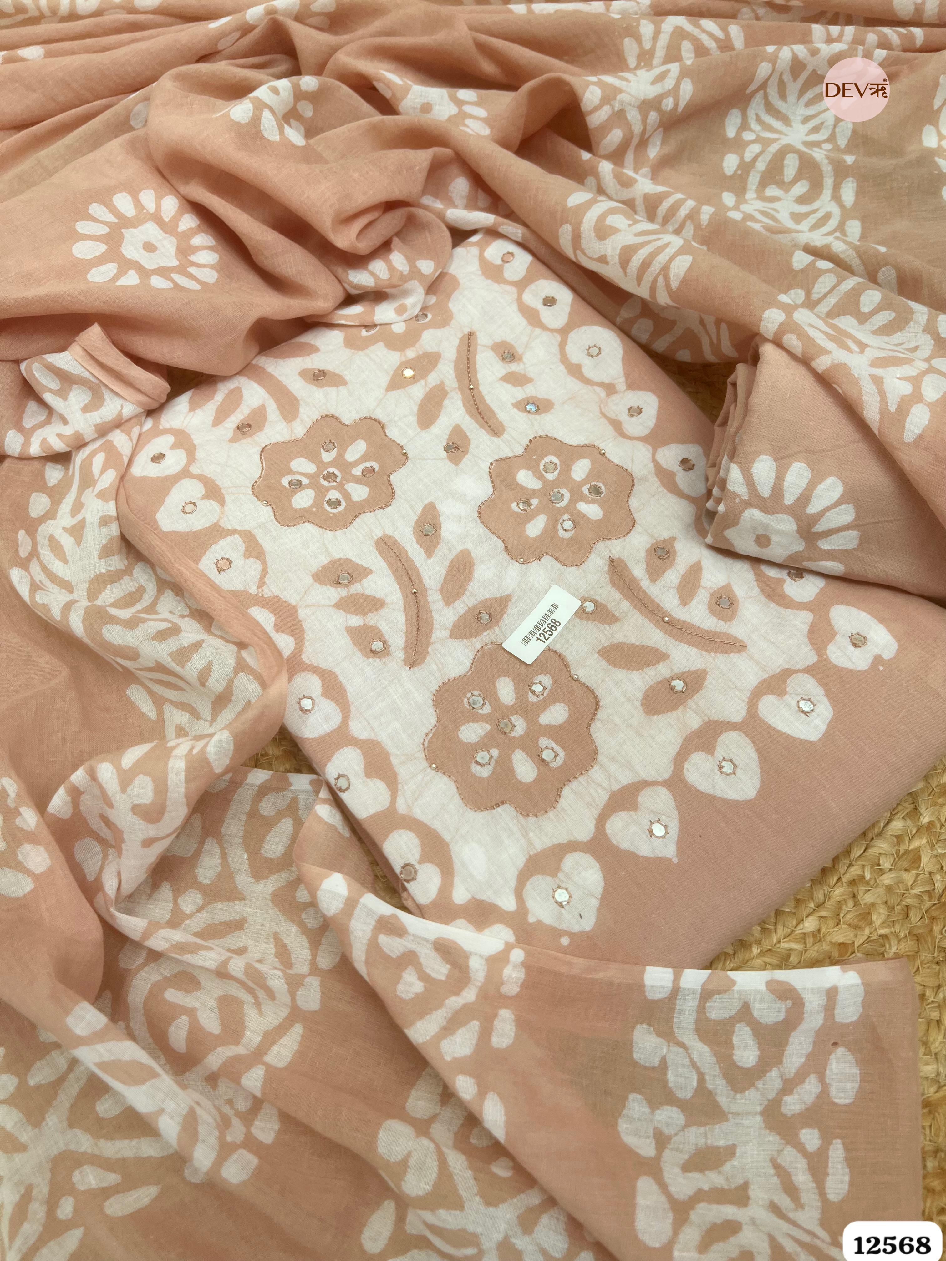 Peach Cotton Printed Unstitched 3-Piece Suit (Devri – D.No 12568)