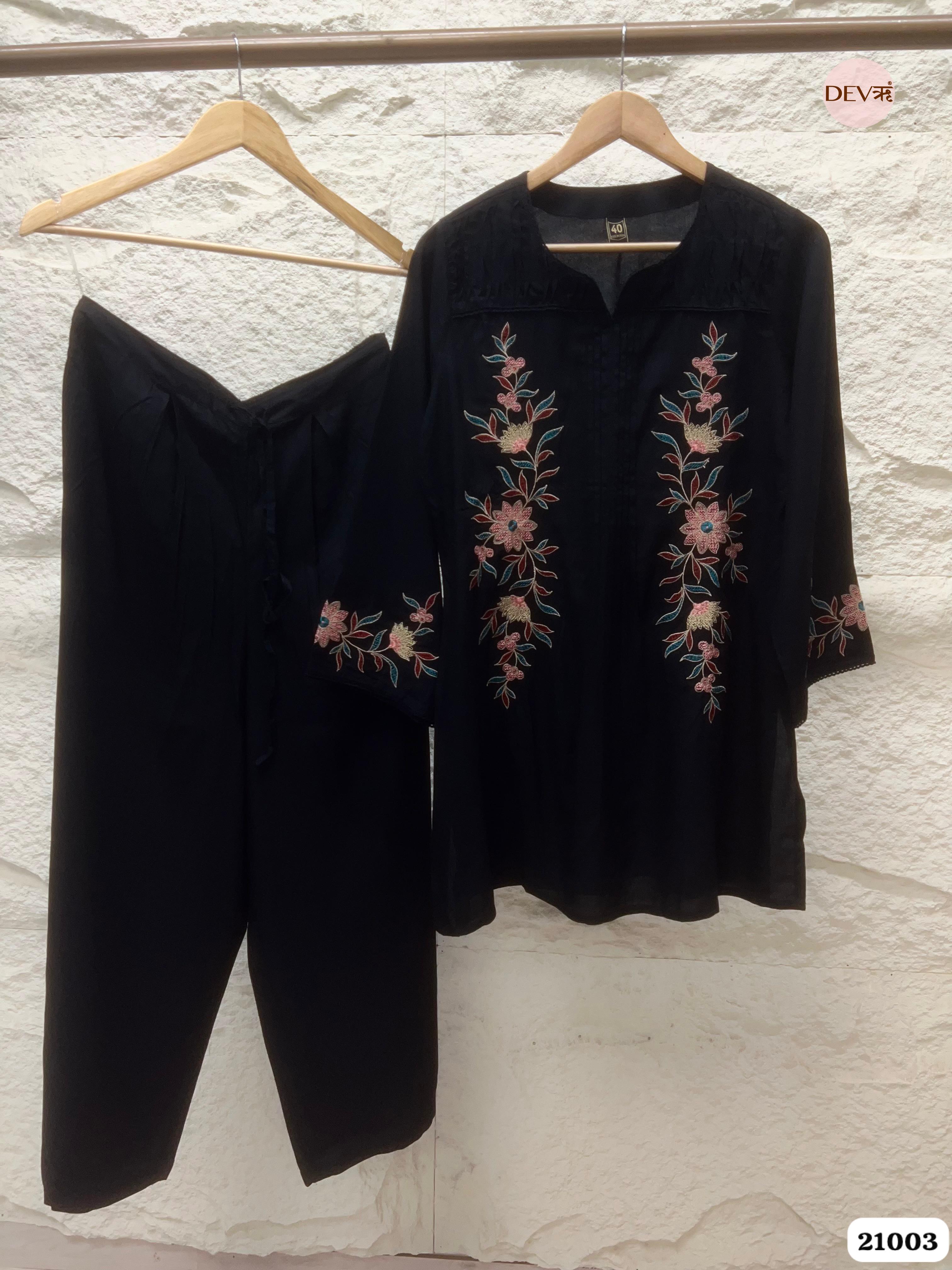 Advika Cotton Embroidered Black 2-Piece Set (Devri – D.No 21003)