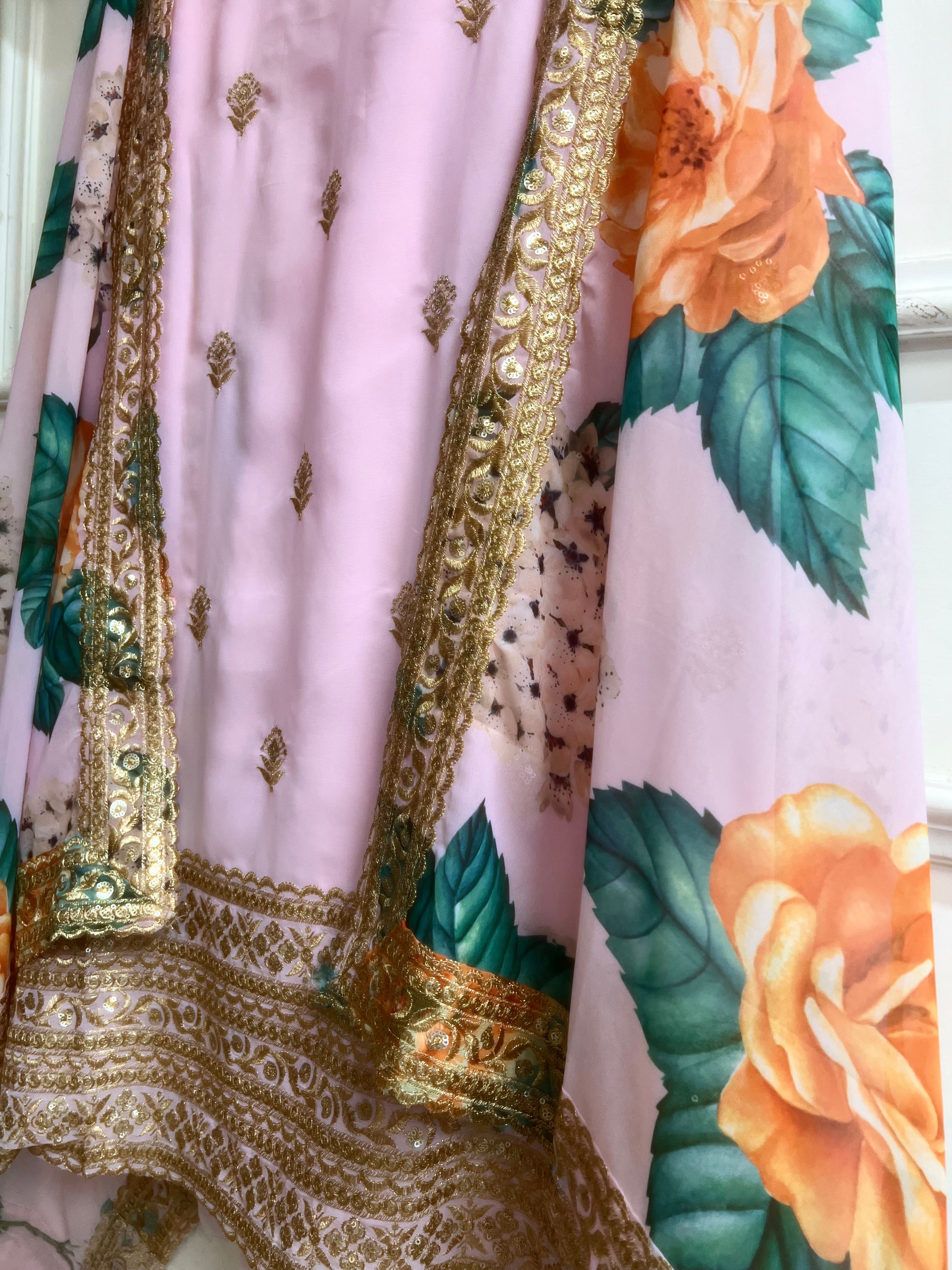 Pink Silk Blend Printed Unstitched 3-Piece Suit (Devri – D.No 13399)