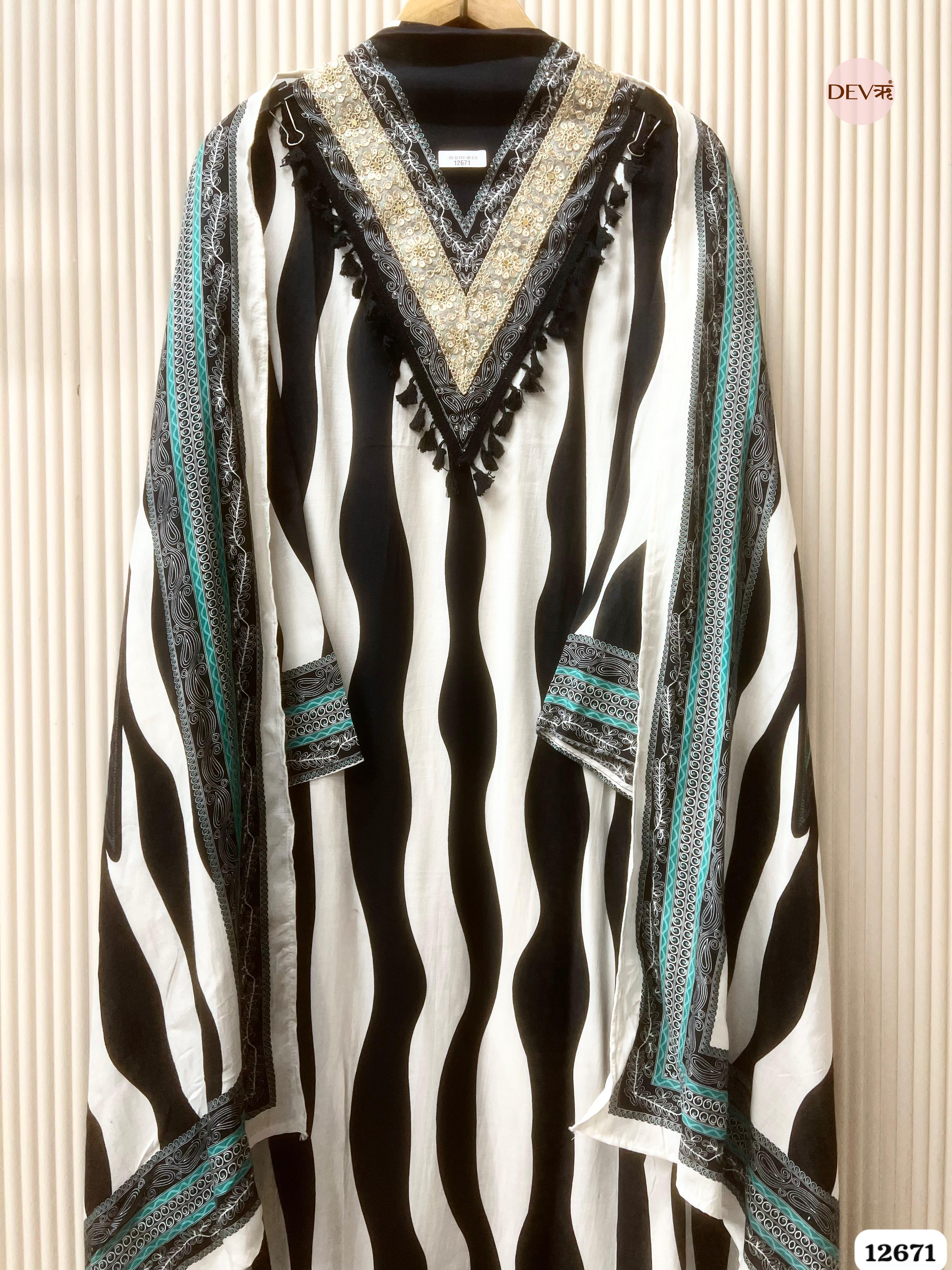 Black and White Muslin Geometric Unstitched 3-Piece Suit (Devri – D.No 12671)