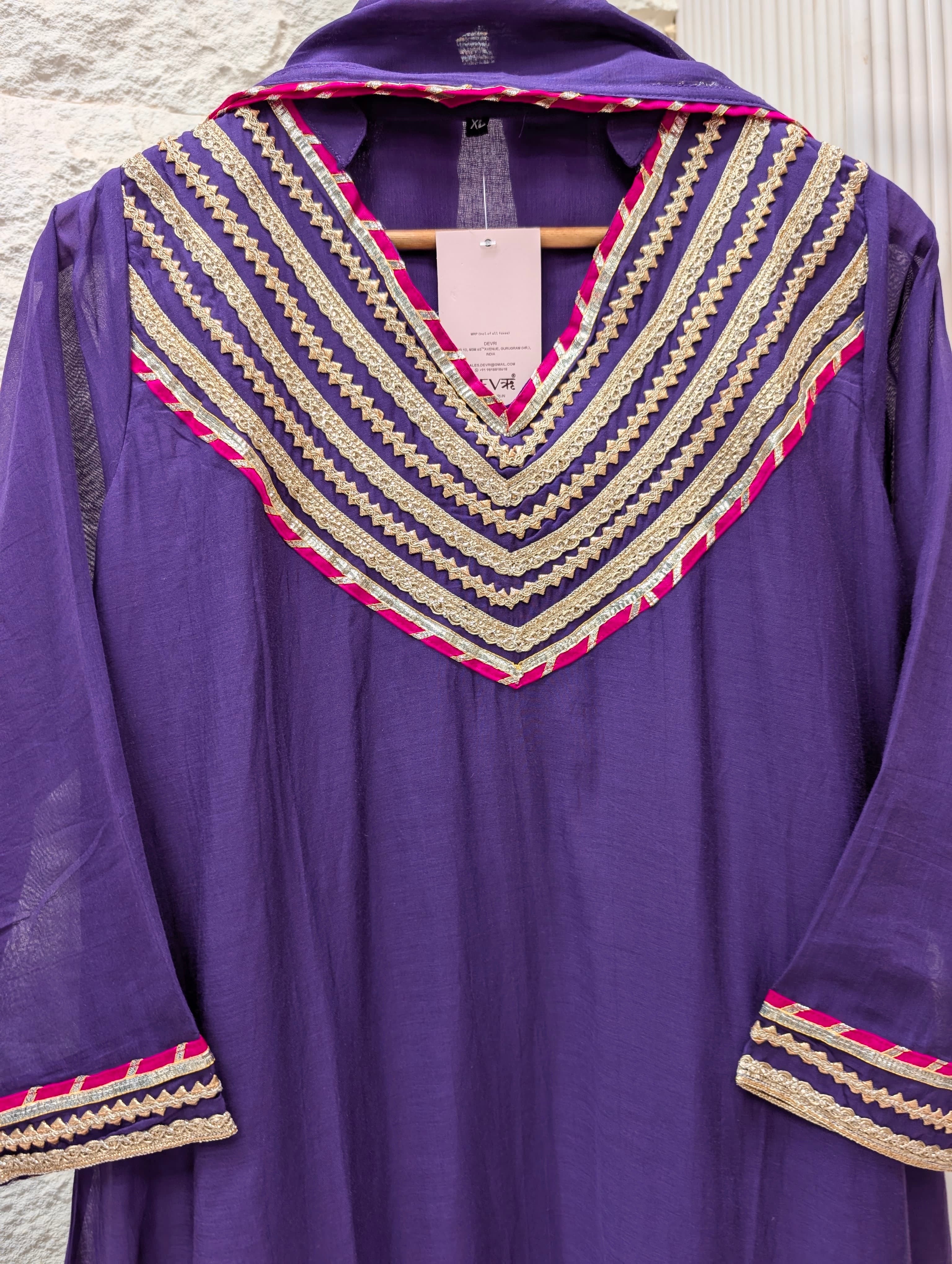 Meher Mul Chanderi Embroidered Purple 3-Piece Set (Devri – D.No 13732)