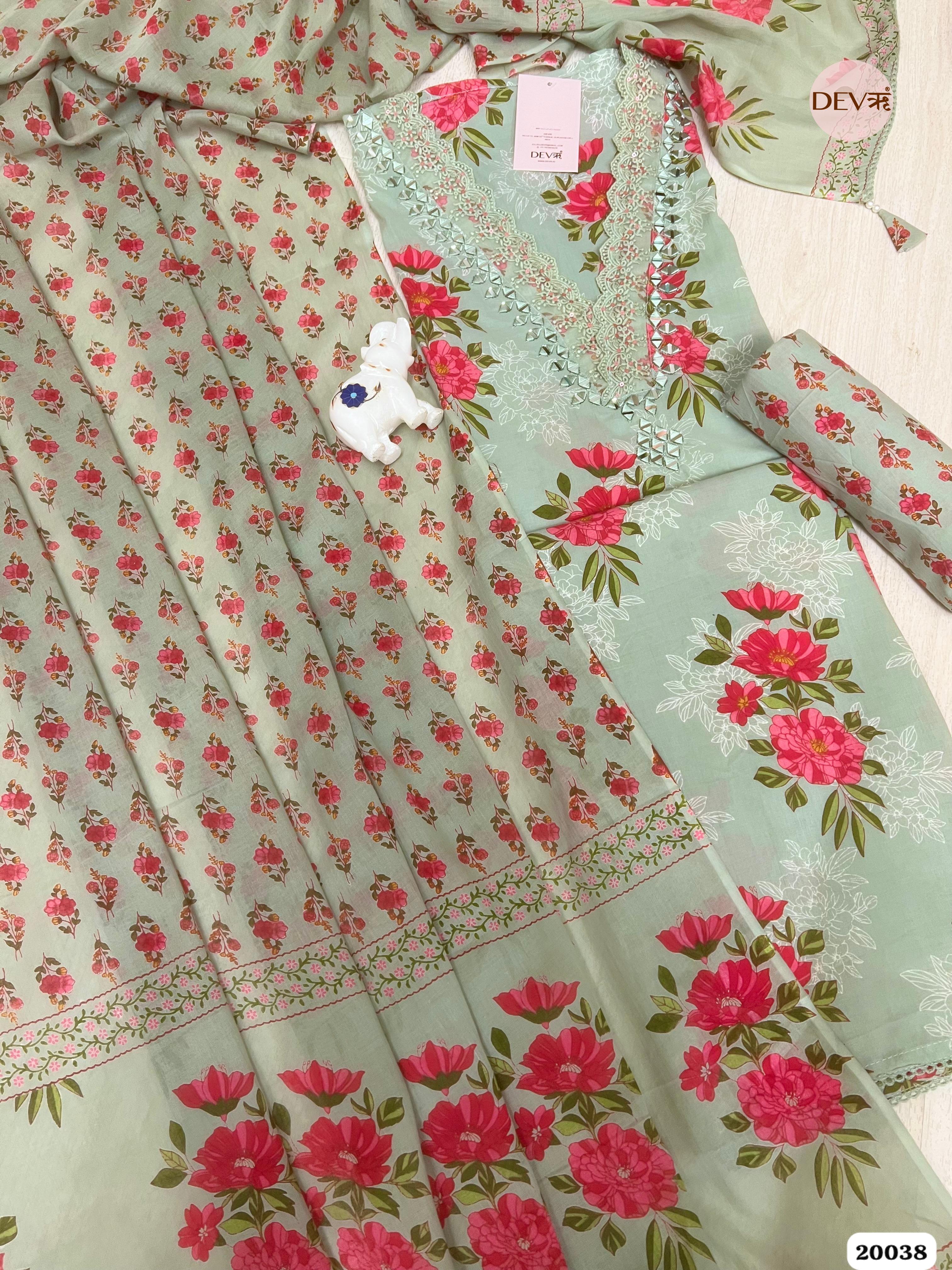 Sage Green Pure Cotton Printed Unstitched 3-Piece Suit (Devri – D.No . 20038)