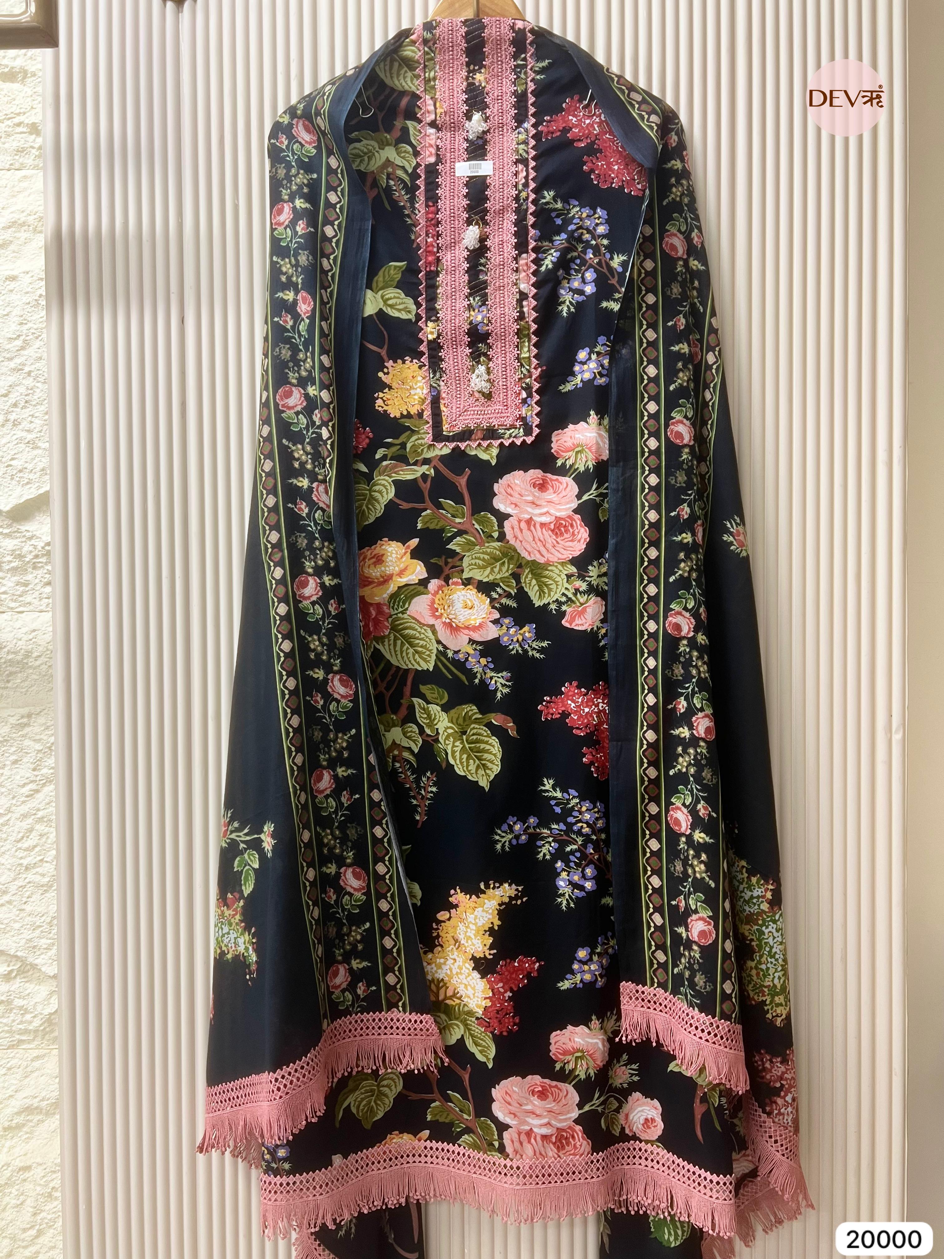 Floral Bloom Pure Cotton Printed Unstitched 3-Piece Suit (Devri – D.No 20000 )
