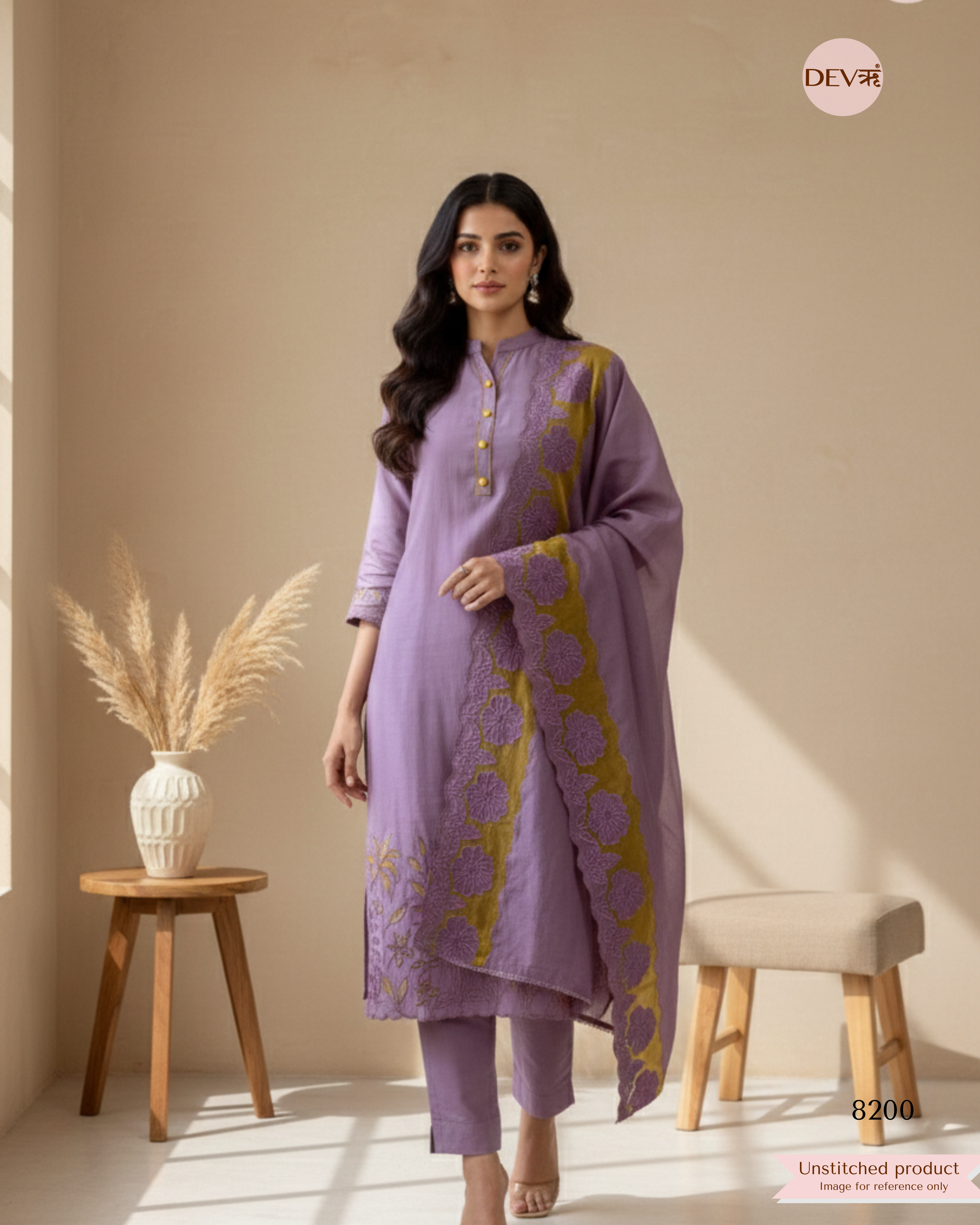 Purple Modal Silk Unstitched Cutwork Embroidered -Set Of 3 - {8200}