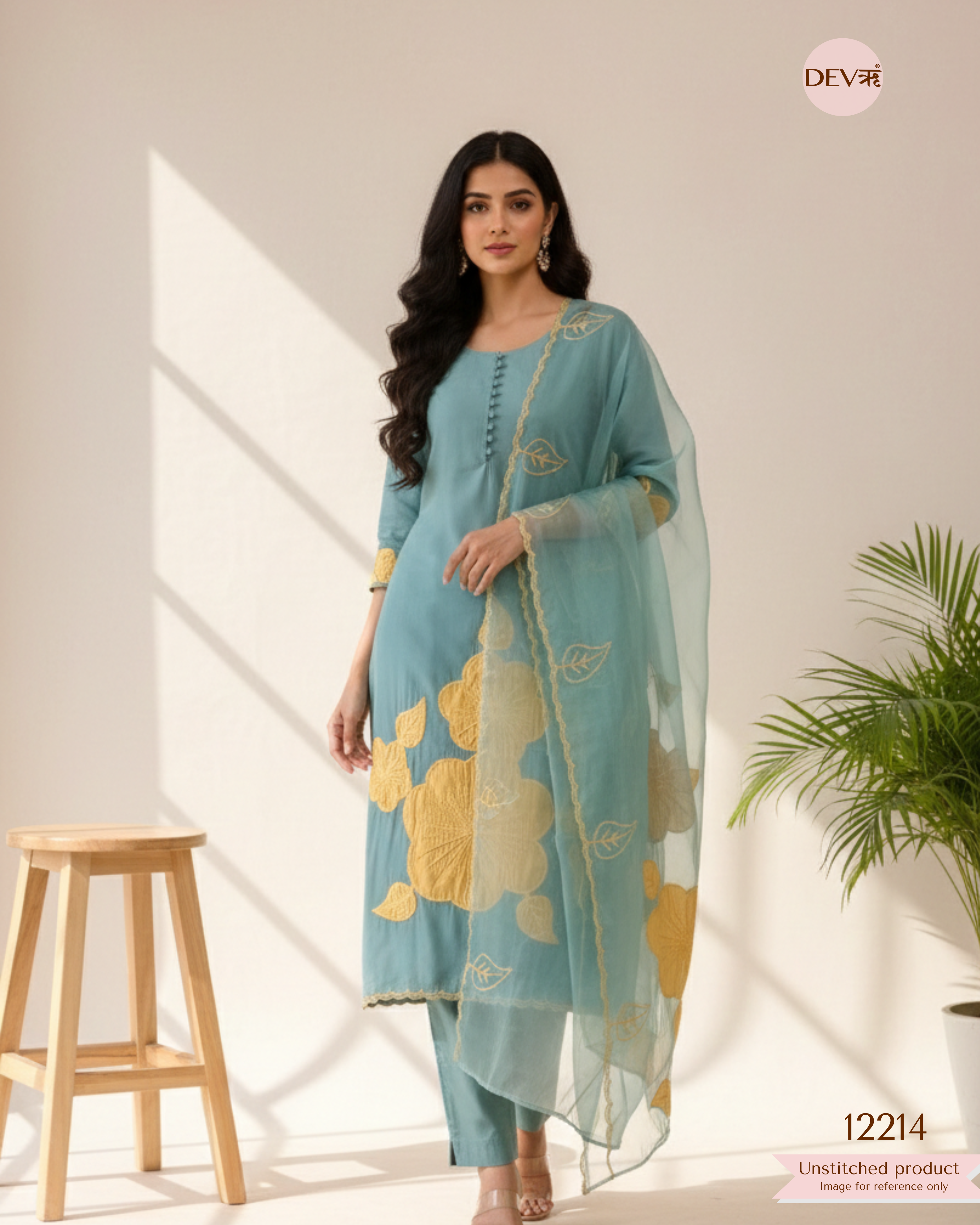 Teal Modal Silk Embroidered Unstitched 3-Piece Suit (Devri – D.No 12214)