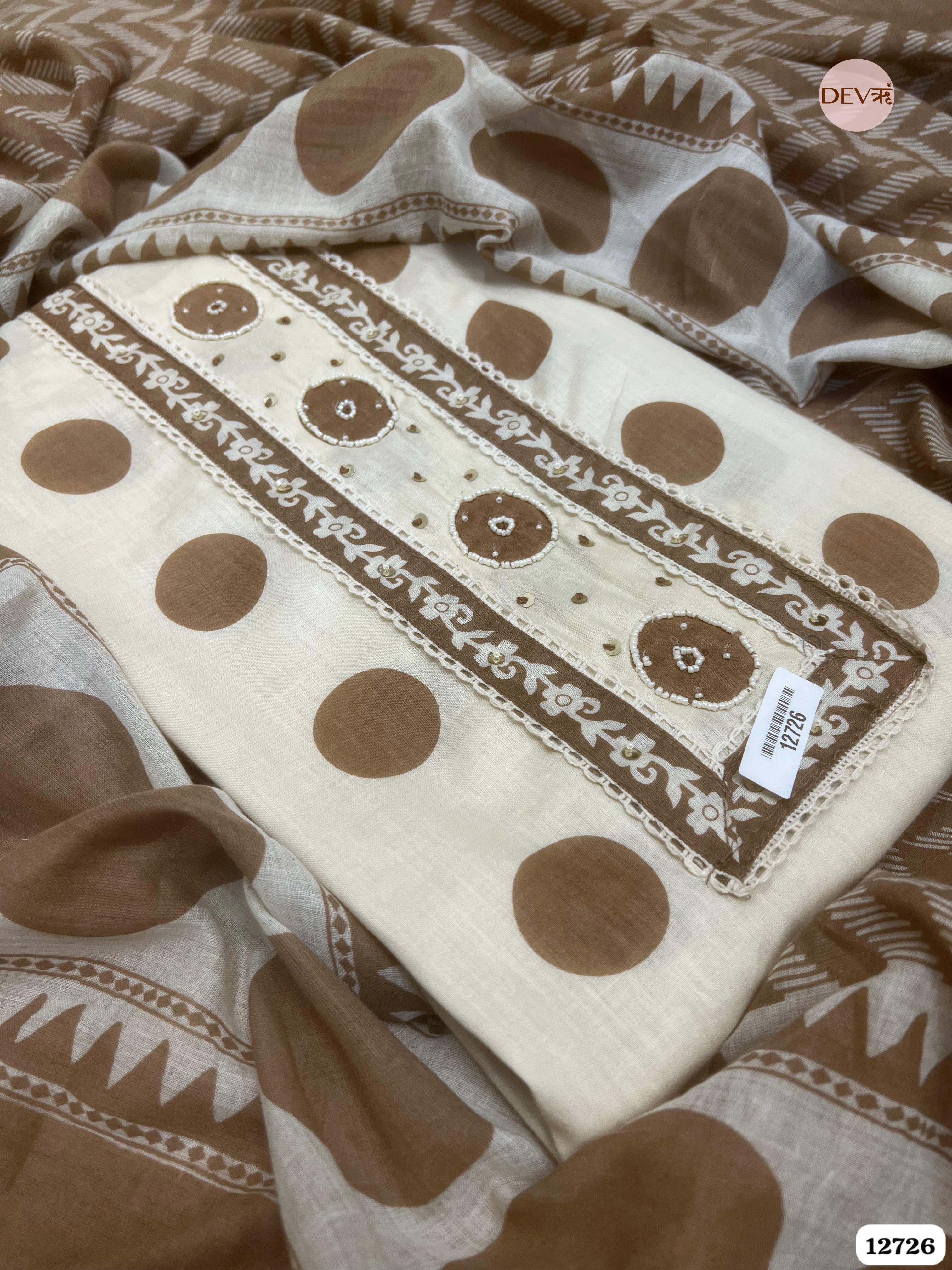 Brown Cotton Printed Unstitched 3-Piece Suit (Devri – D.No 12726)