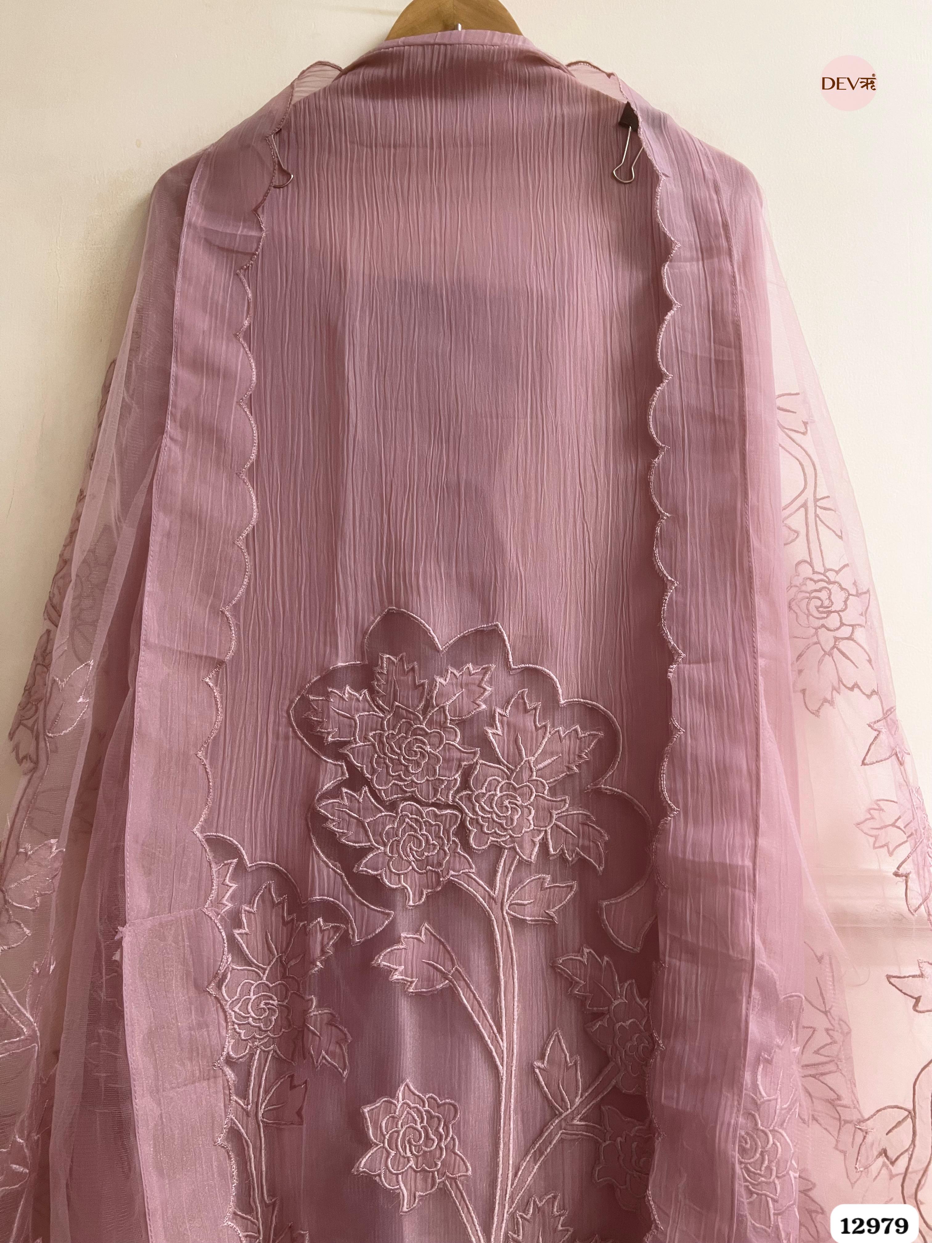 Mauve Tissue Crush Embroidered Unstitched 3-Piece Suit (Devri – D.No 12979)