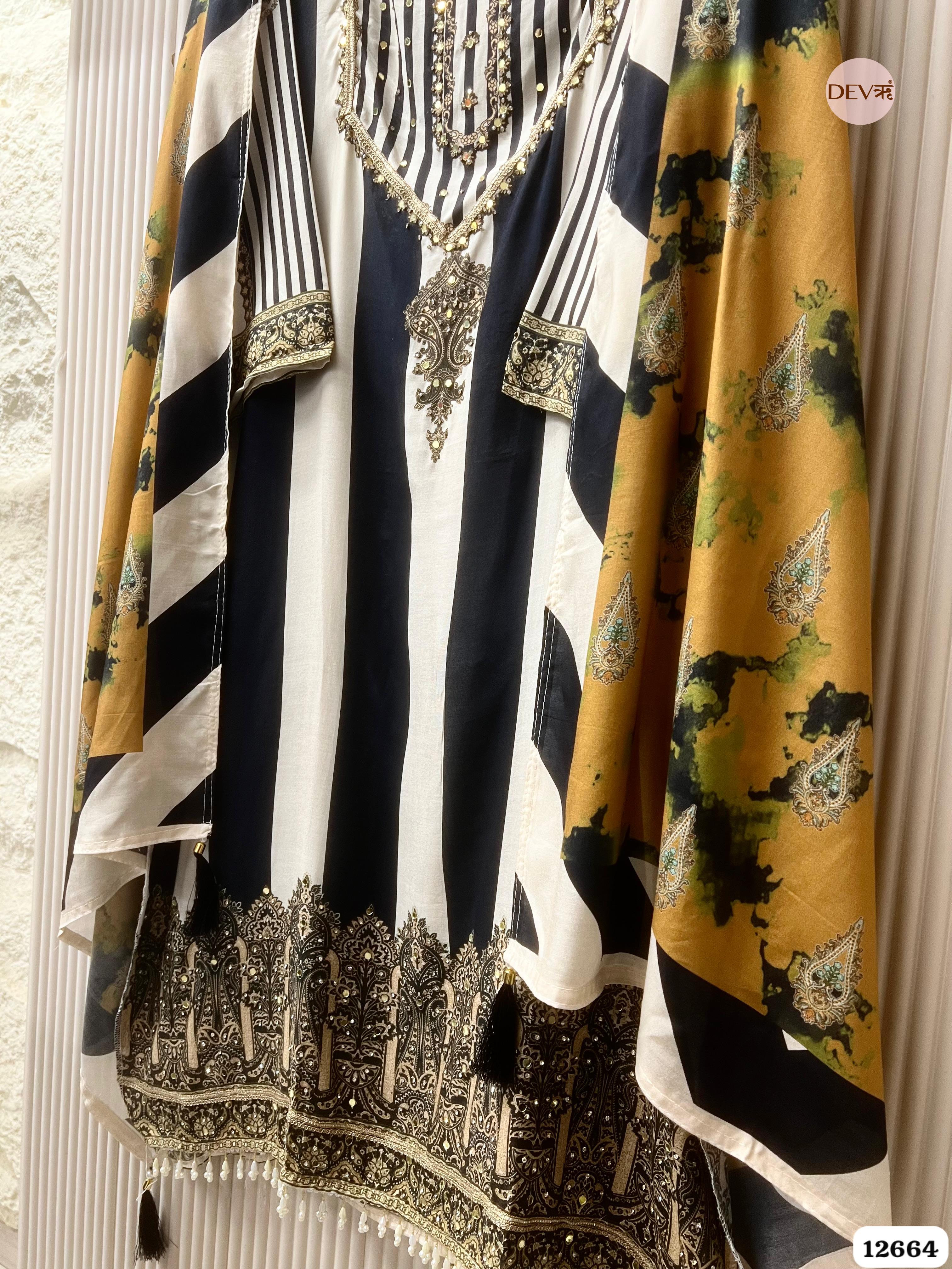 Ivory & Mustard Muslin Printed Unstitched 3-Piece Suit (Devri – D.No 12664)