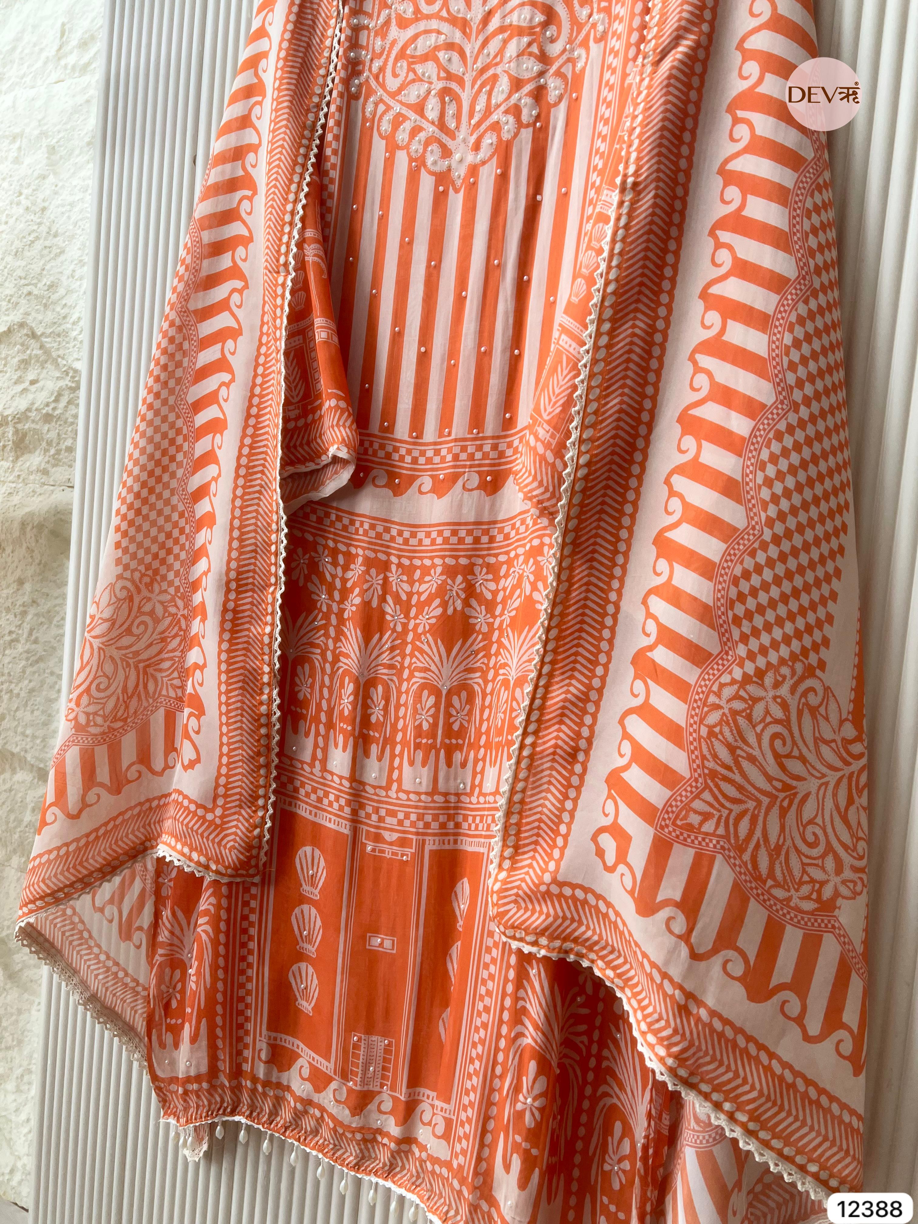 Orange Organza Embroidered Unstitched 3-Piece Suit (Devri – D.No 12388)