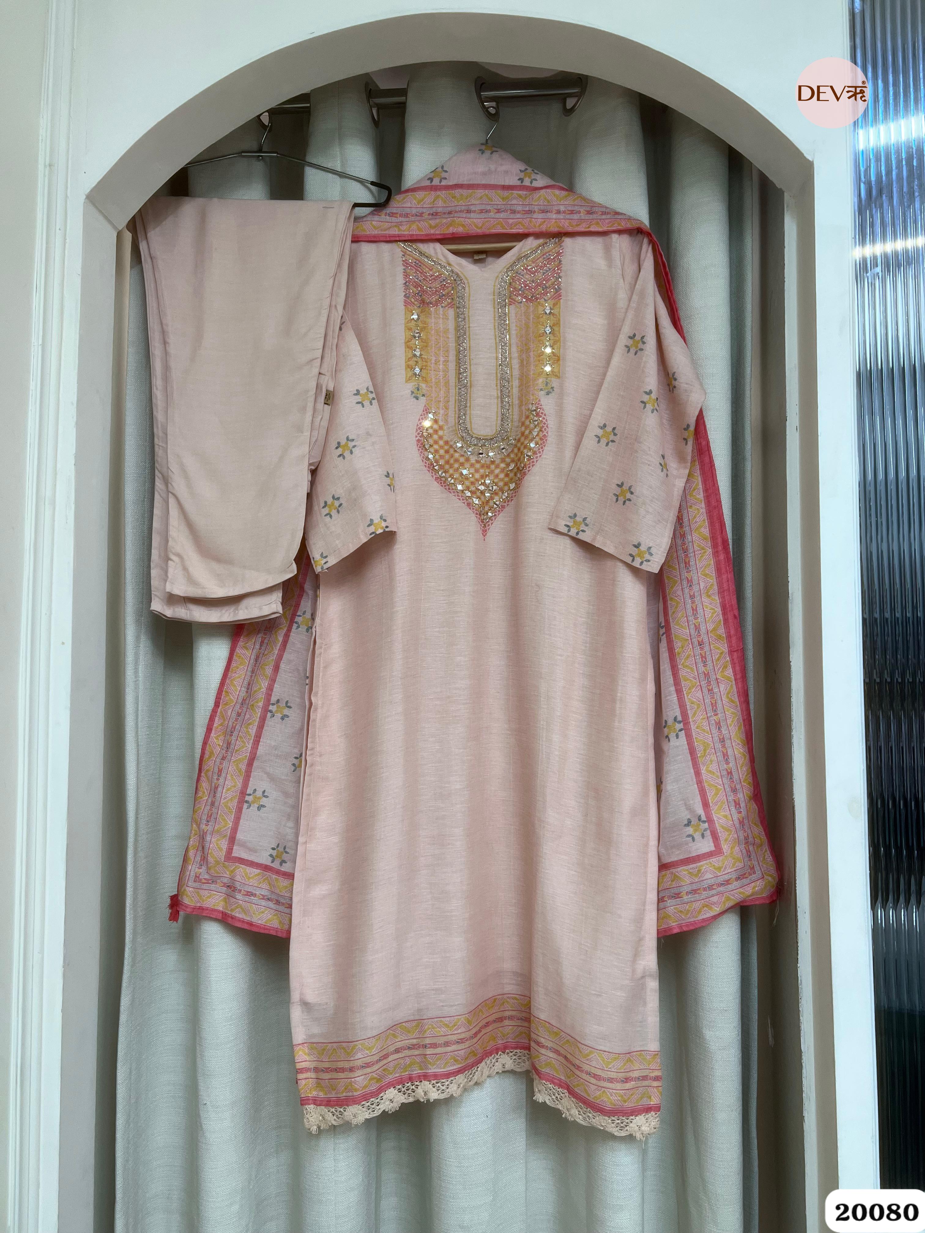 Pari Cotton Embroidered Peach 3-Piece Set (Devri – D.No 20080)