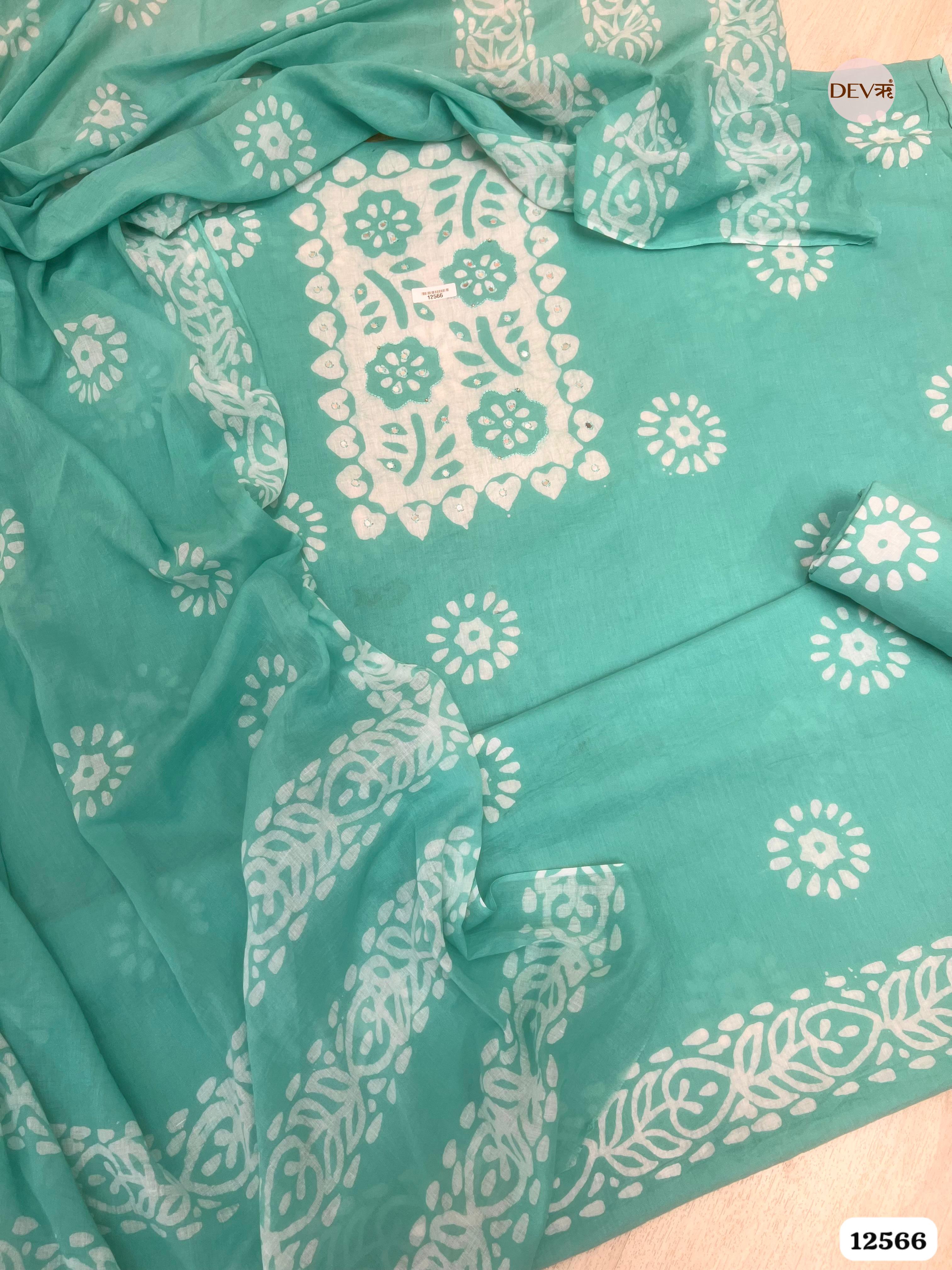 Sea Green Cotton Printed Unstitched 3-Piece Suit (Devri – D.No 12566)