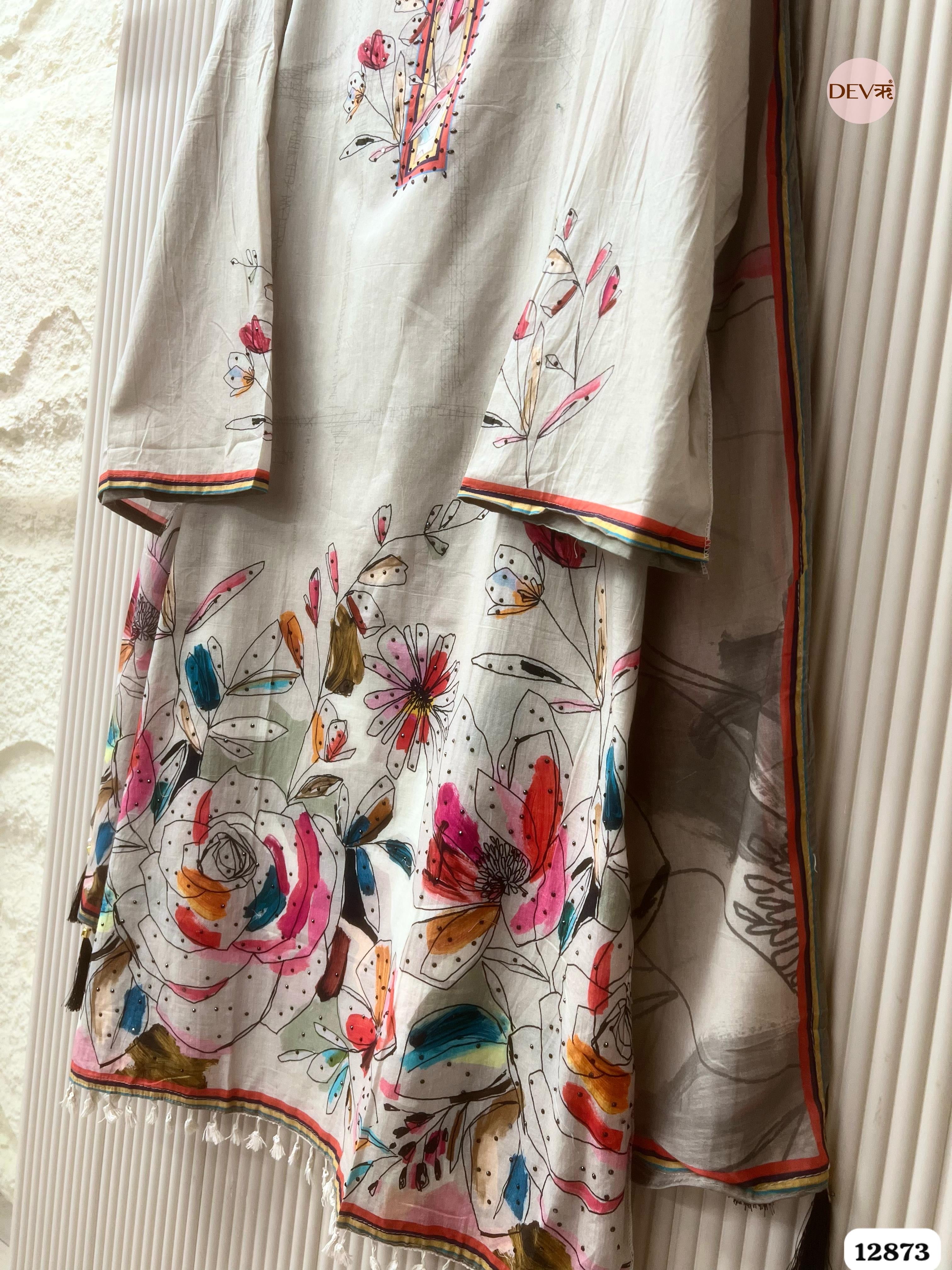 Grey Mul Cotton Printed Unstitched 3-Piece Suit (Devri – D.No 12873)