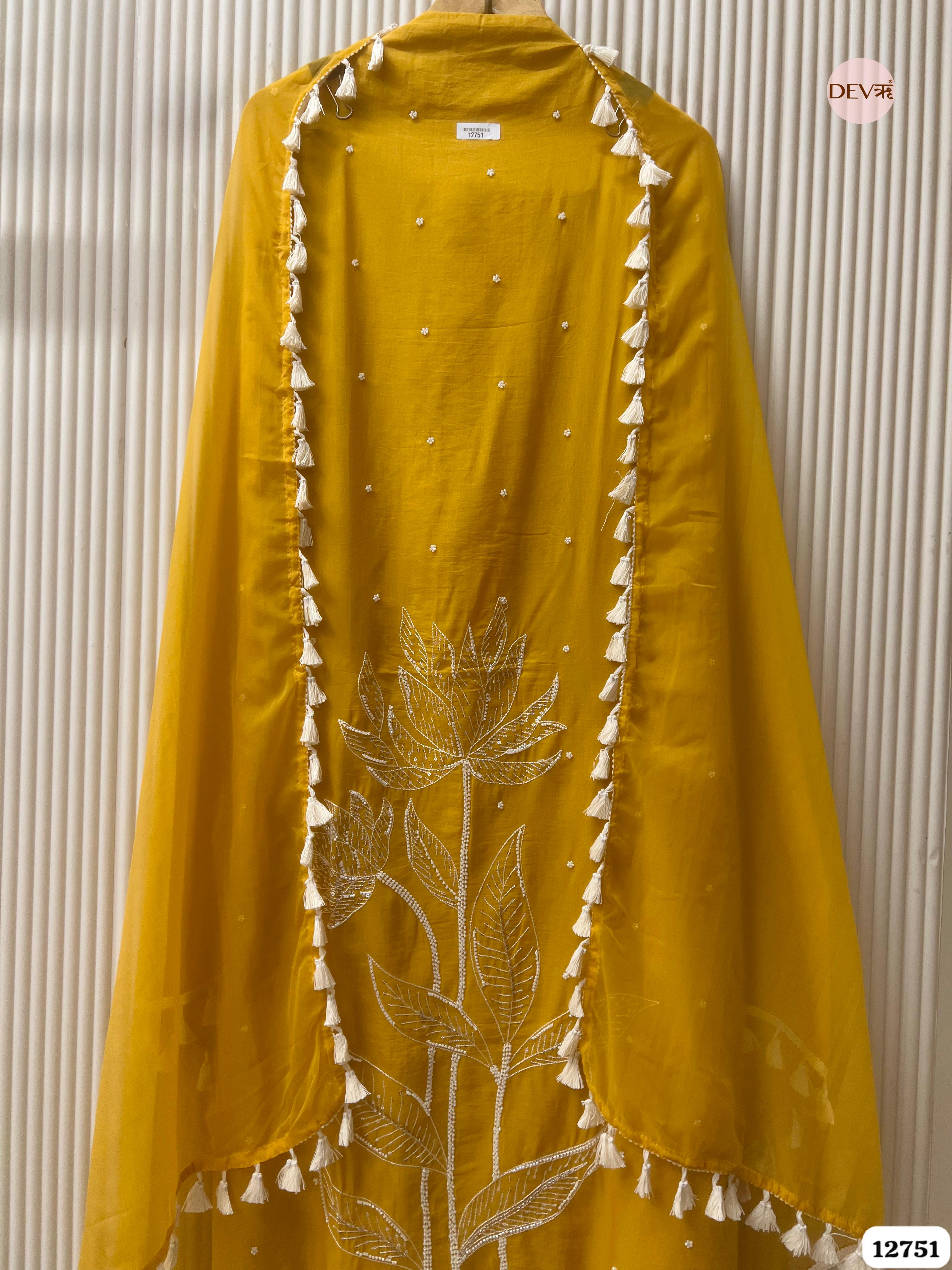 Yellow Mul Cotton Embroidered Unstitched 3-Piece Suit (Devri – D.No 12751)