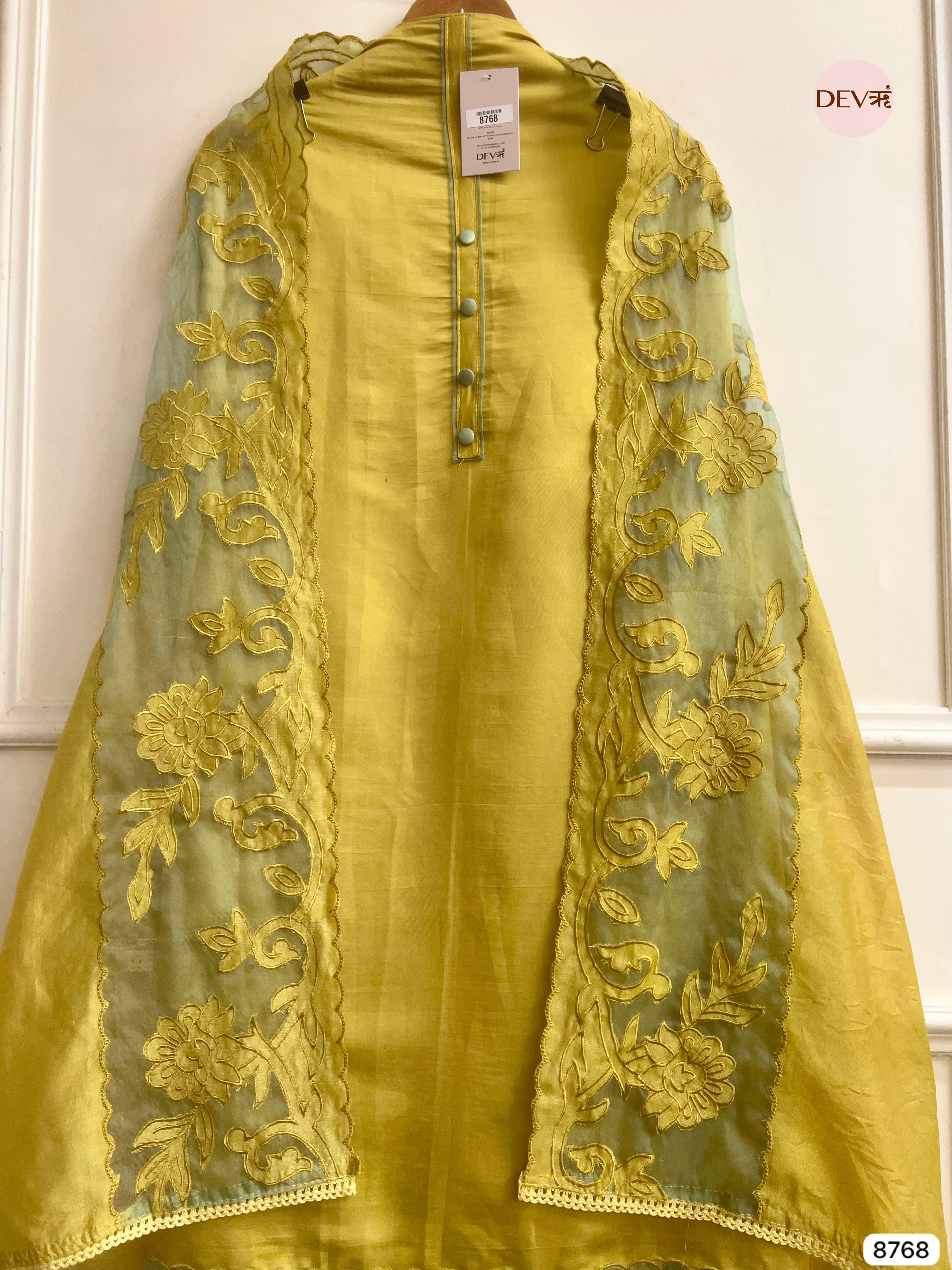 Mustard Yellow Modal Silk Embroidered Unstitched 3-Piece Suit (Devri – D.No 8768)