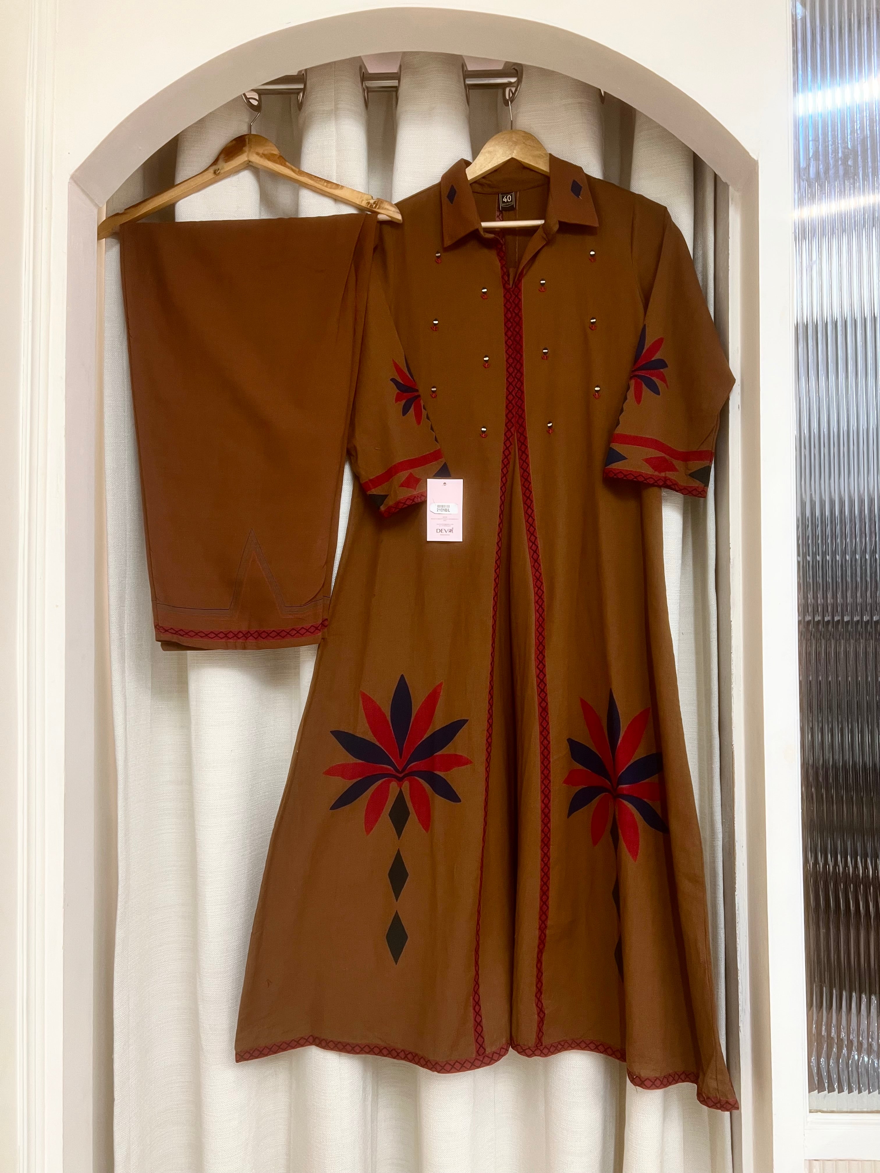 Zariya Cotton slub Printed Brown 2-Piece Set (Devri – D.No 21018)