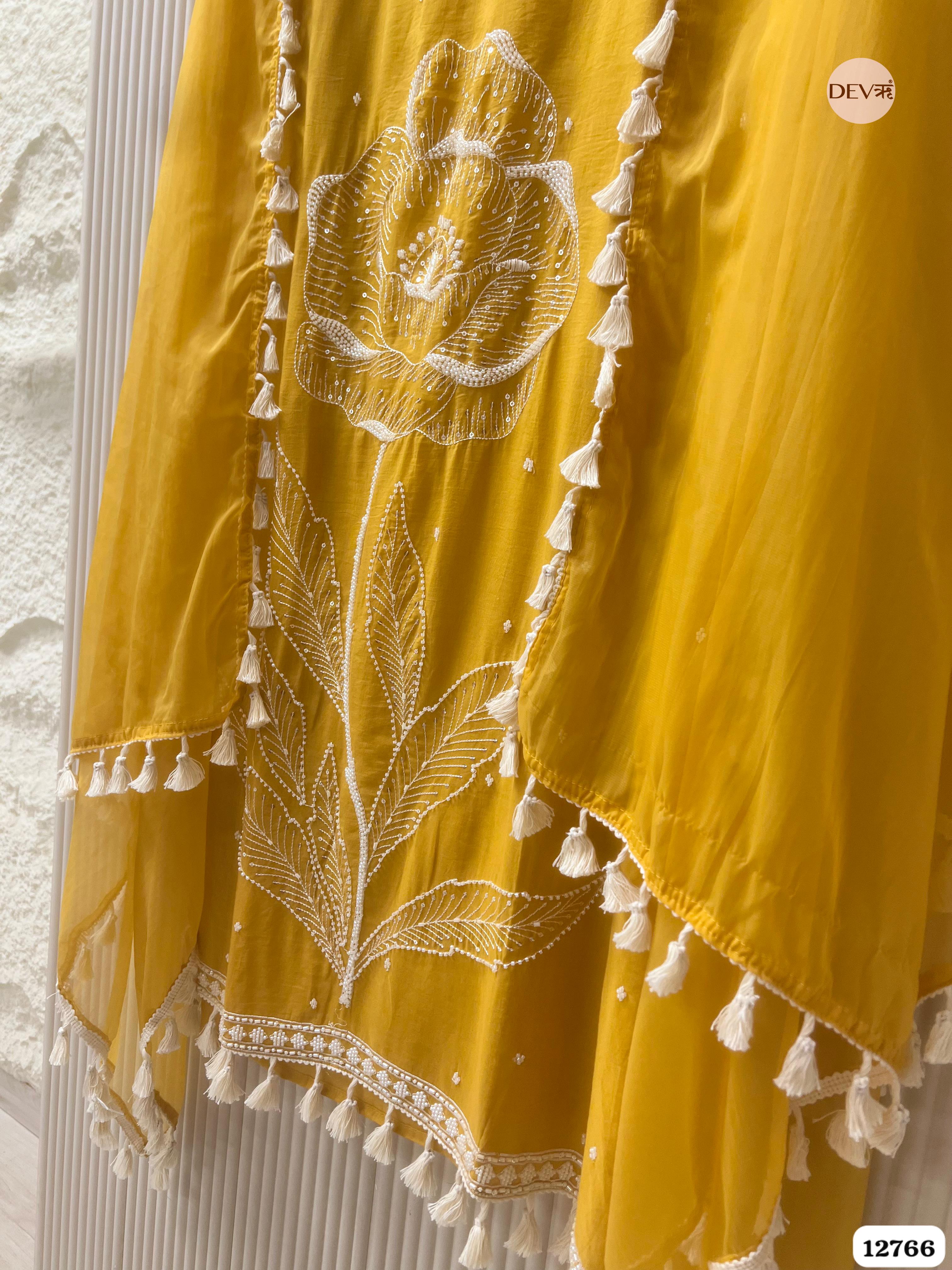 Yellow Mul Cotton Embroidered Unstitched 3-Piece Suit (Devri – D.No 12766)
